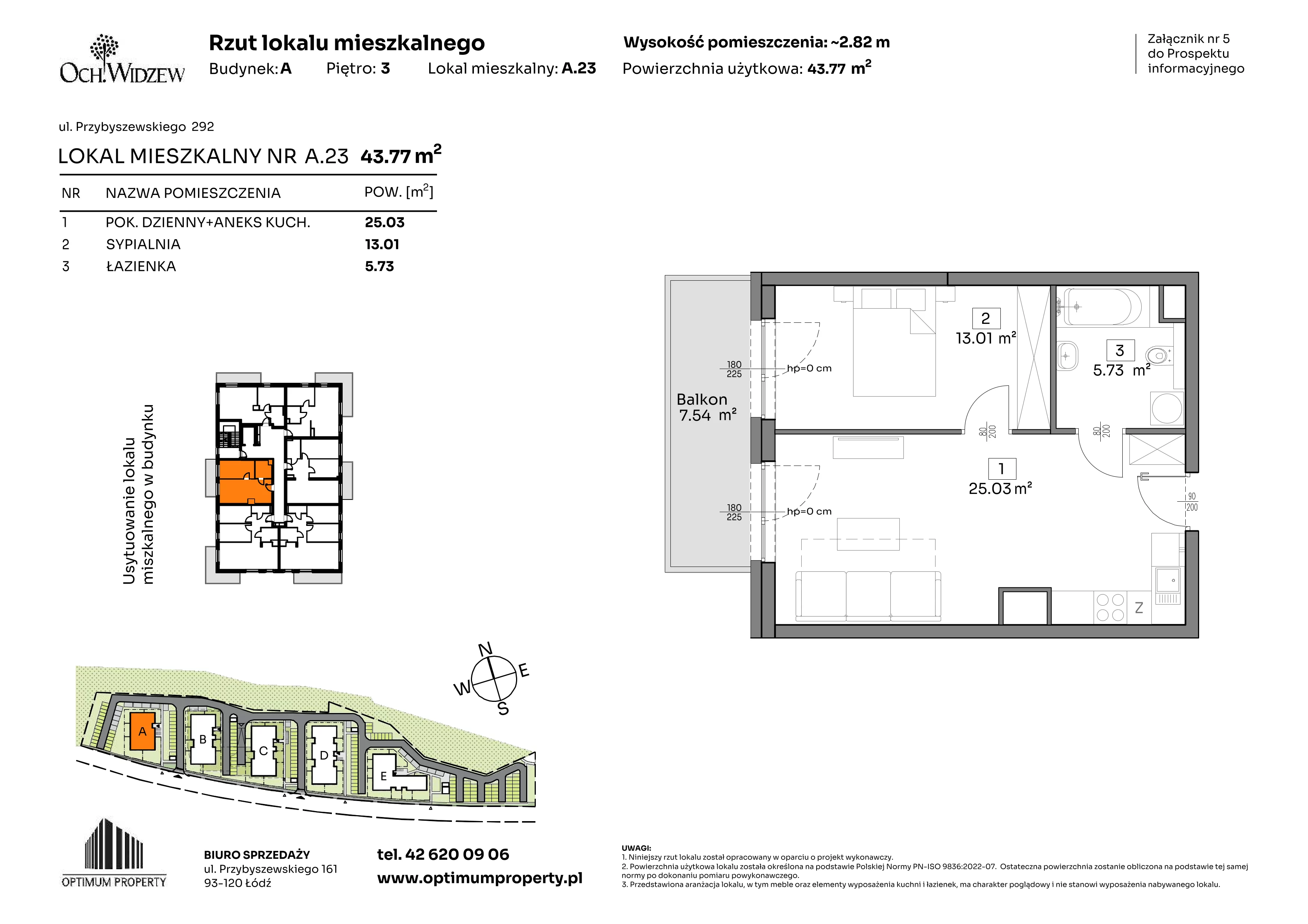 2 pokoje, mieszkanie 43,77 m², piętro 3, oferta nr A.23, Och!Widzew, Łódź, Widzew, ul. Przybyszewskiego 292-300