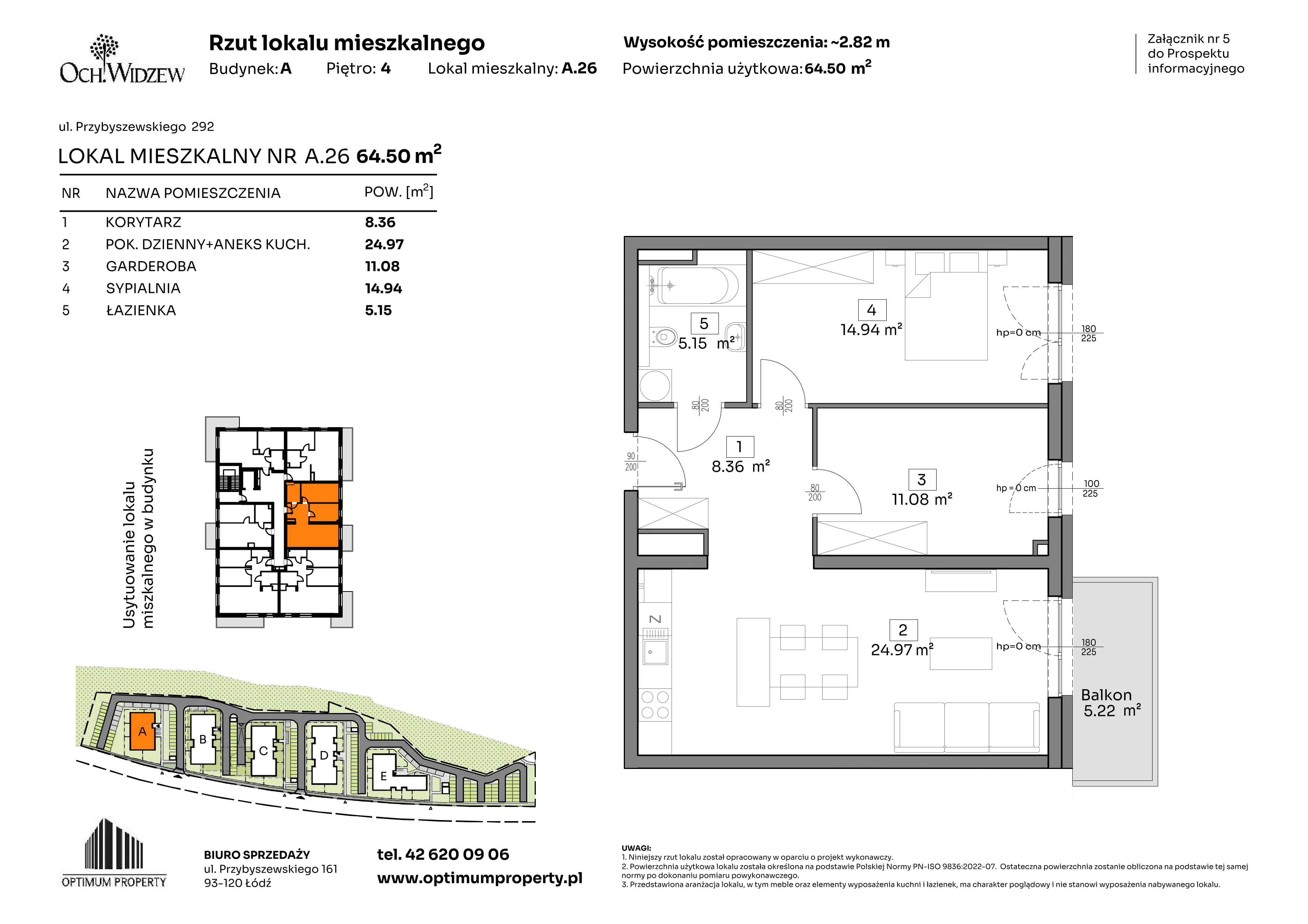 2 pokoje, mieszkanie 64,50 m², piętro 4, oferta nr A.26, Och!Widzew, Łódź, Widzew, ul. Przybyszewskiego 292-300