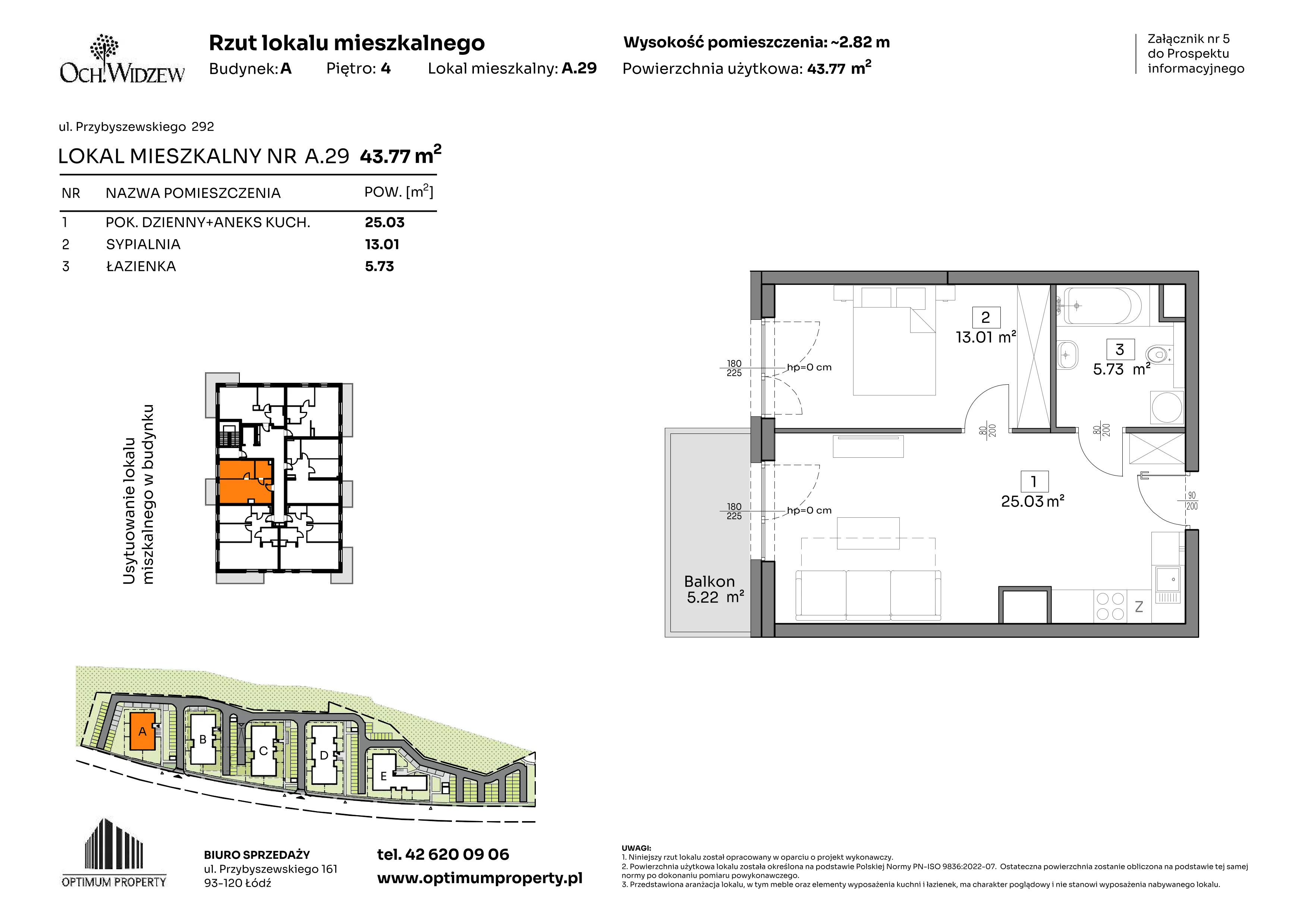 2 pokoje, mieszkanie 43,77 m², piętro 4, oferta nr A.29, Och!Widzew, Łódź, Widzew, ul. Przybyszewskiego 292-300