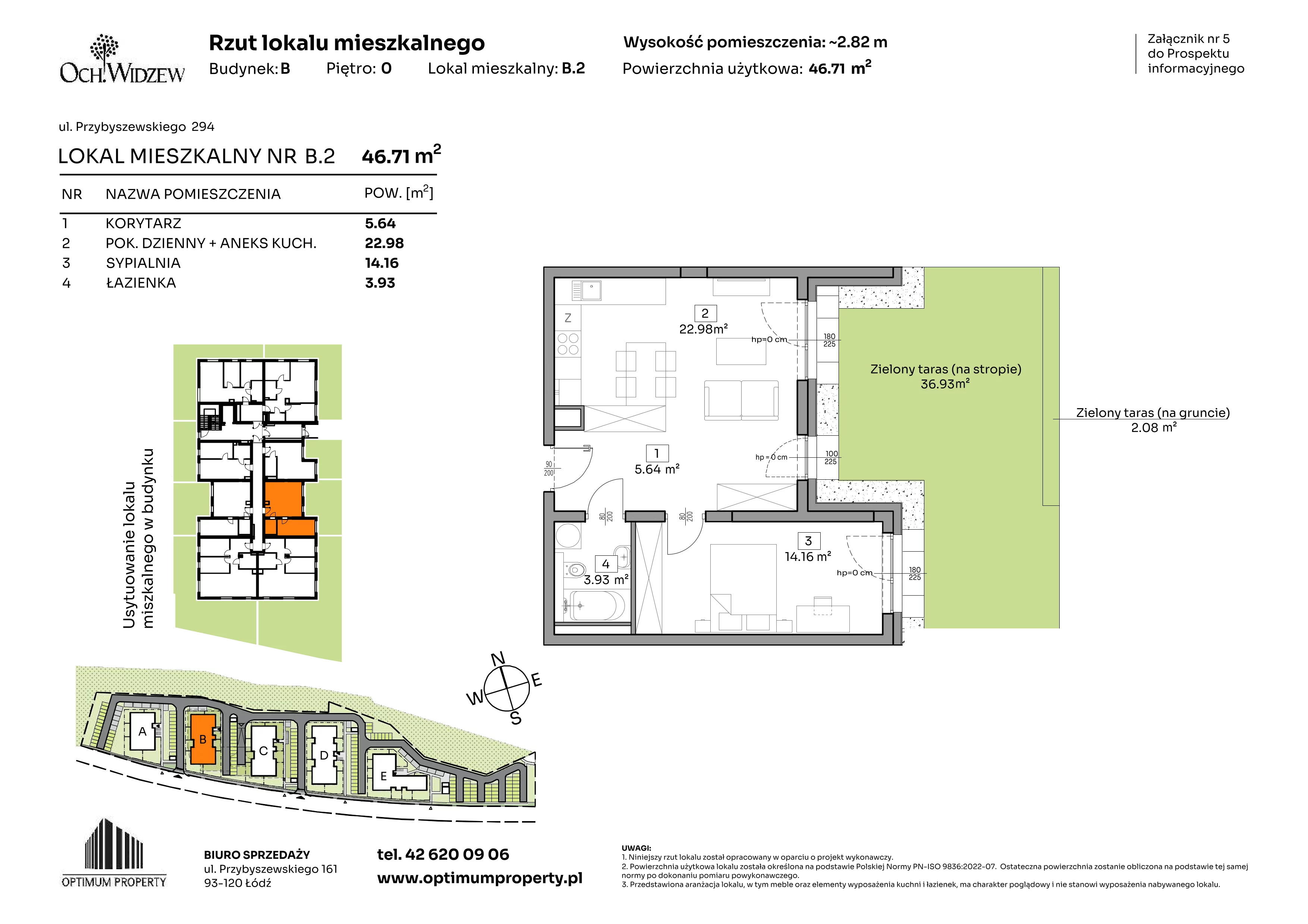 2 pokoje, mieszkanie 46,71 m², parter, oferta nr B.2, Och!Widzew, Łódź, Widzew, ul. Przybyszewskiego 292-300