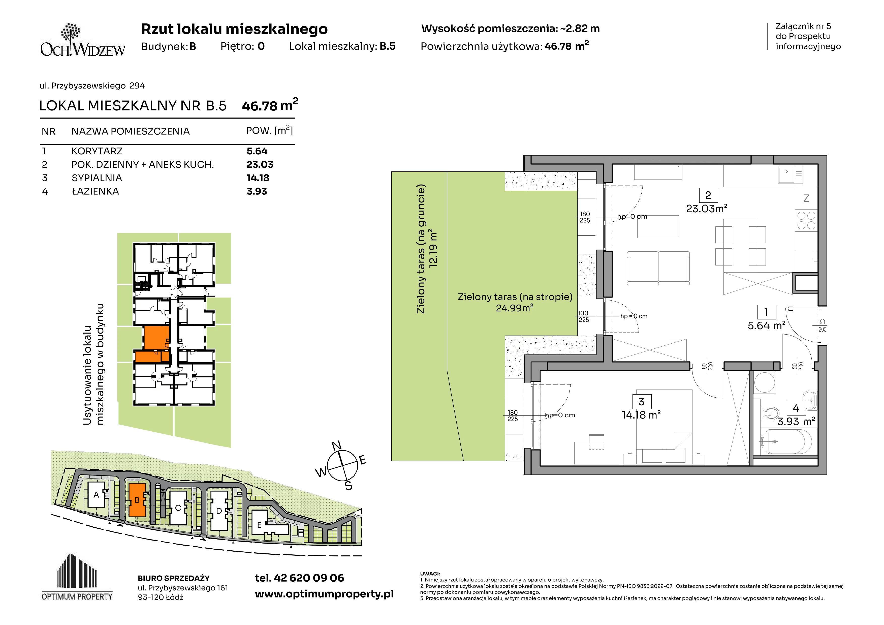 2 pokoje, mieszkanie 46,78 m², parter, oferta nr B.5, Och!Widzew, Łódź, Widzew, ul. Przybyszewskiego 292-300