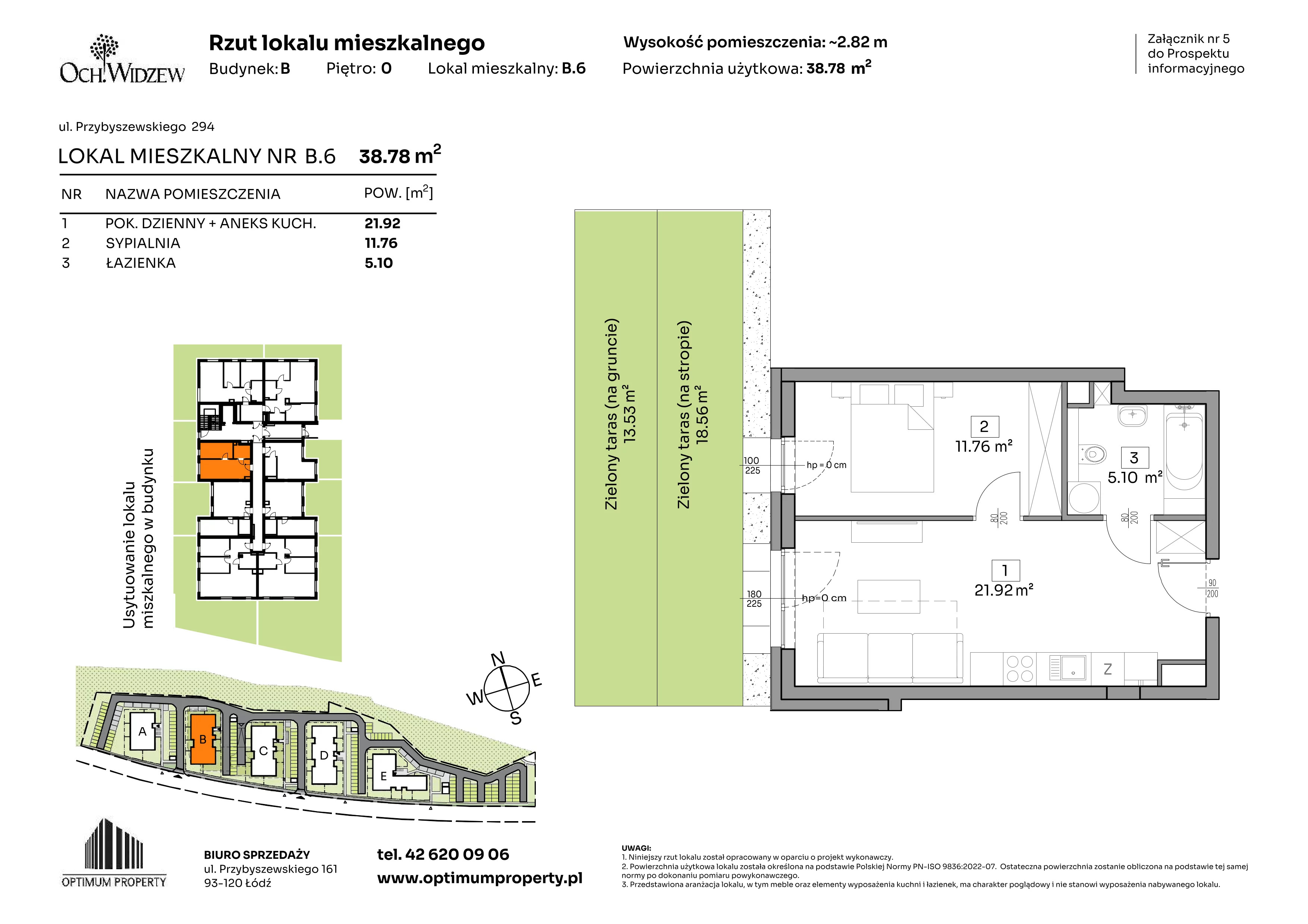 2 pokoje, mieszkanie 38,78 m², parter, oferta nr B.6, Och!Widzew, Łódź, Widzew, ul. Przybyszewskiego 292-300