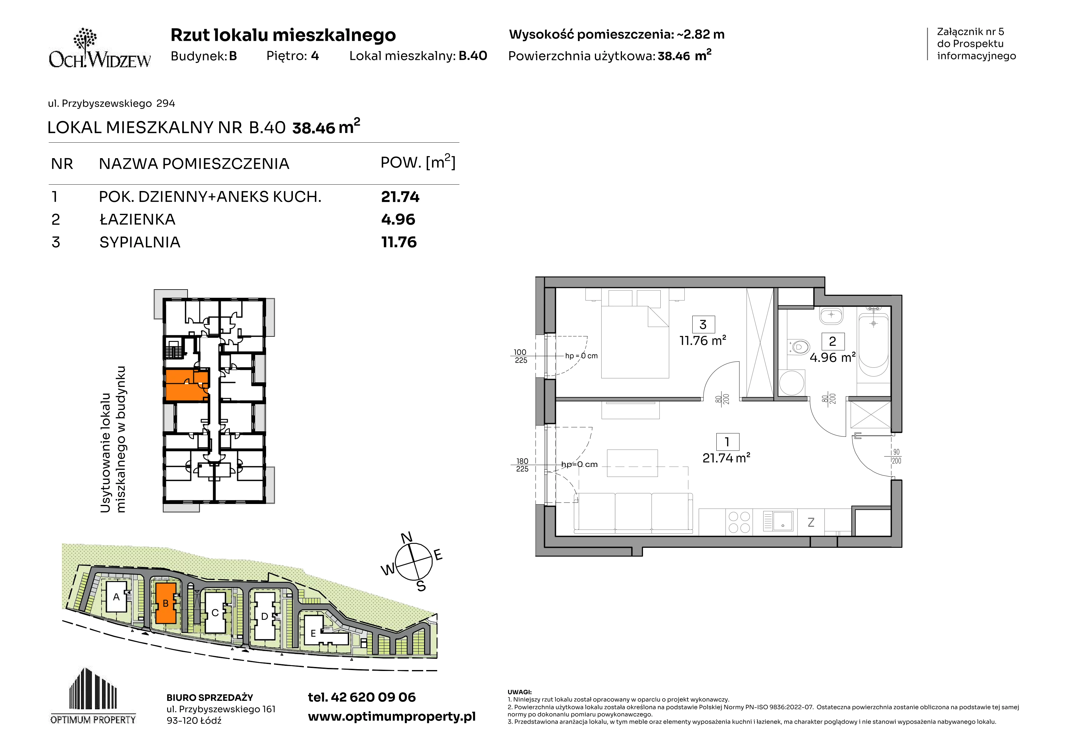 2 pokoje, mieszkanie 38,46 m², piętro 4, oferta nr B.40, Och!Widzew, Łódź, Widzew, ul. Przybyszewskiego 292-300