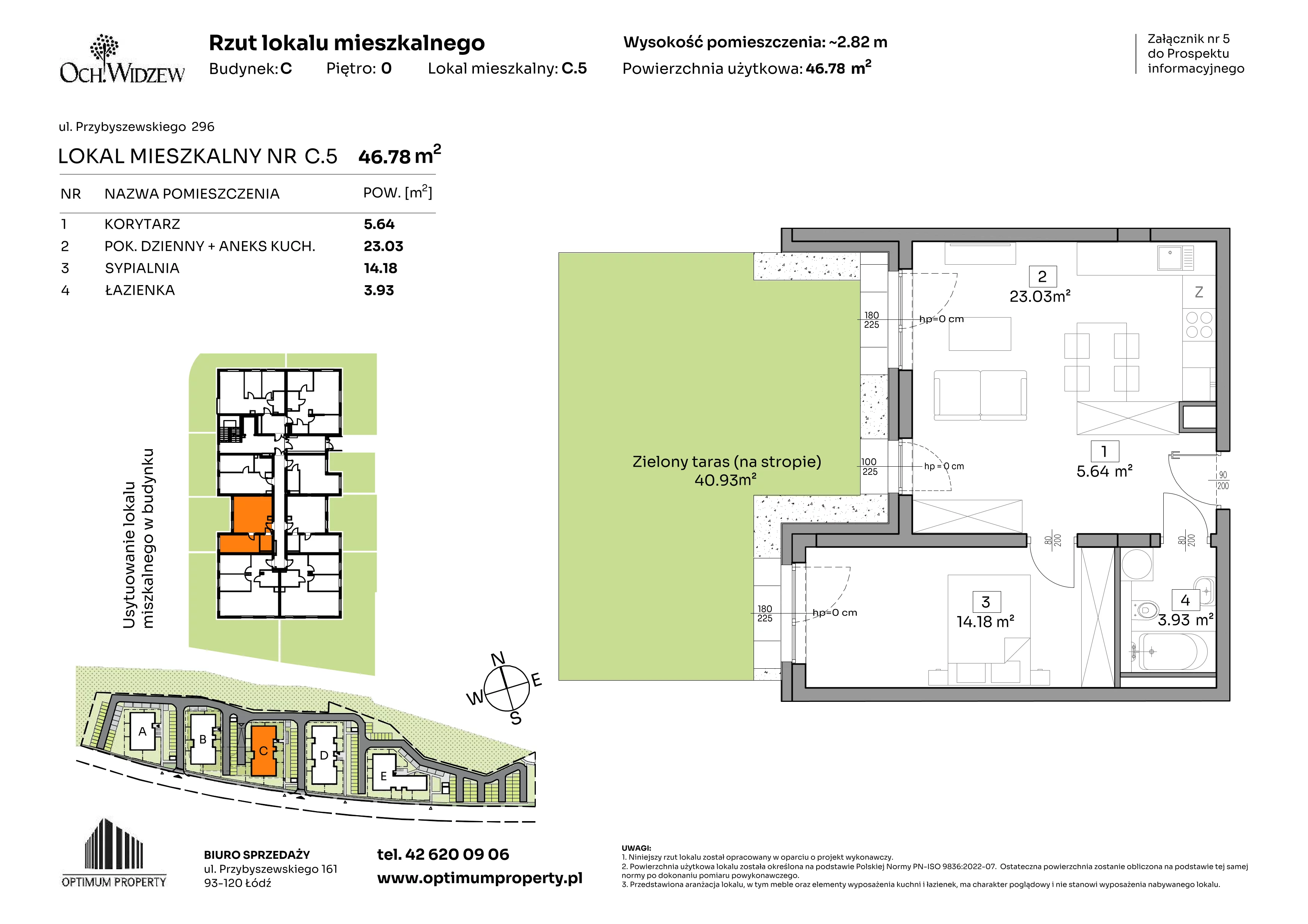 2 pokoje, mieszkanie 46,78 m², parter, oferta nr C.5, Och!Widzew, Łódź, Widzew, ul. Przybyszewskiego 292-300