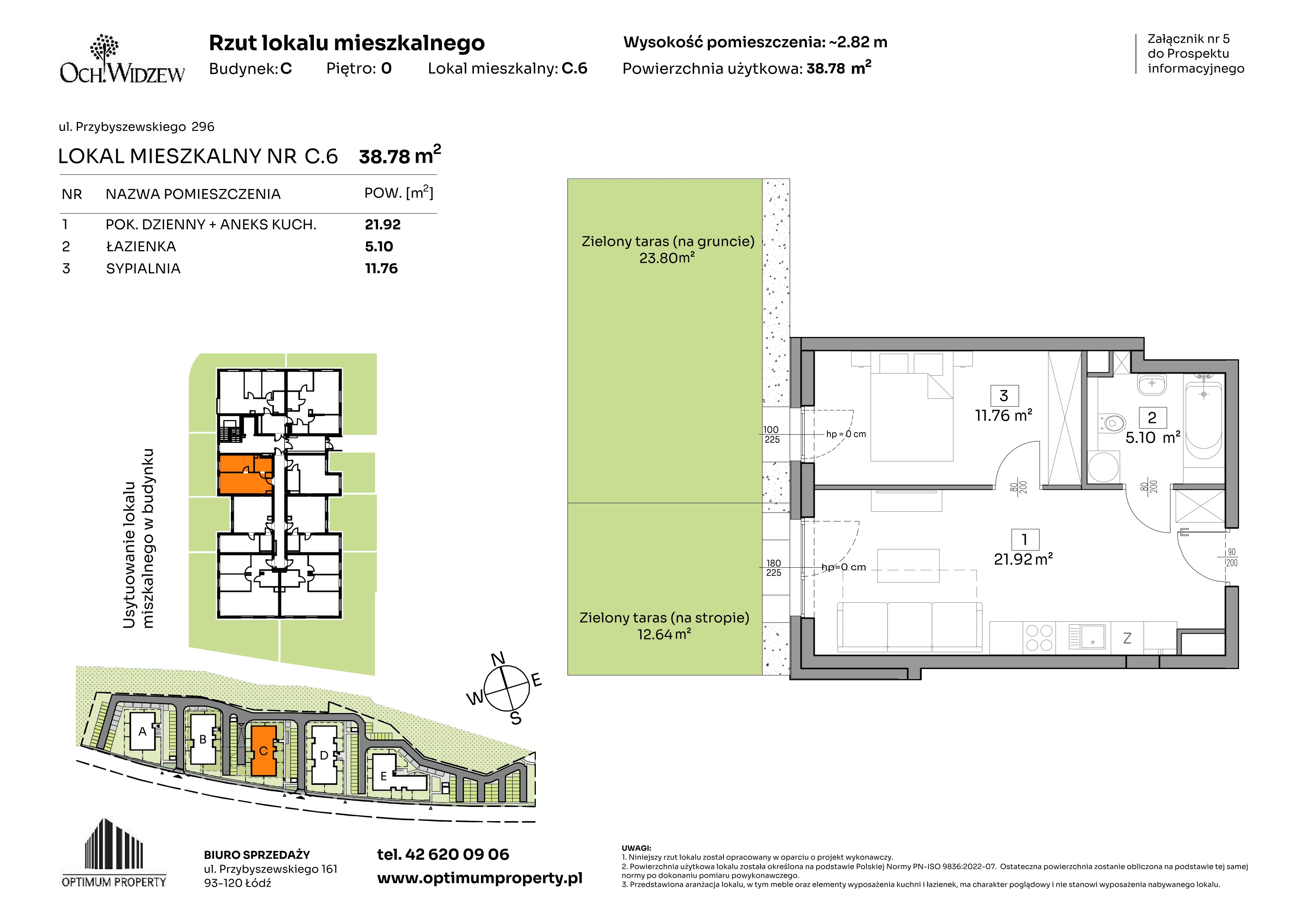 2 pokoje, mieszkanie 38,78 m², parter, oferta nr C.6, Och!Widzew, Łódź, Widzew, ul. Przybyszewskiego 292-300
