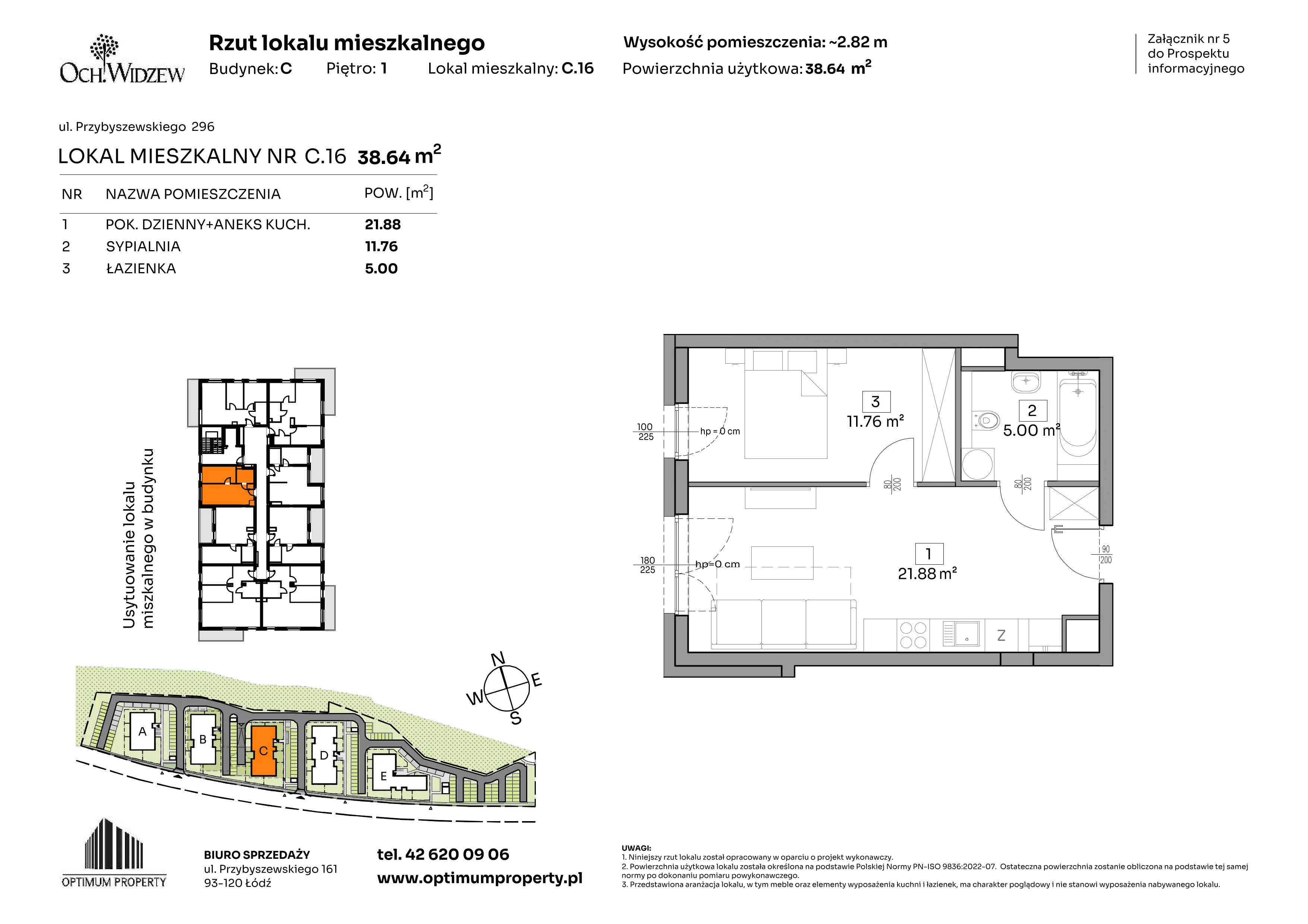 2 pokoje, mieszkanie 38,64 m², piętro 1, oferta nr C.16, Och!Widzew, Łódź, Widzew, ul. Przybyszewskiego 292-300