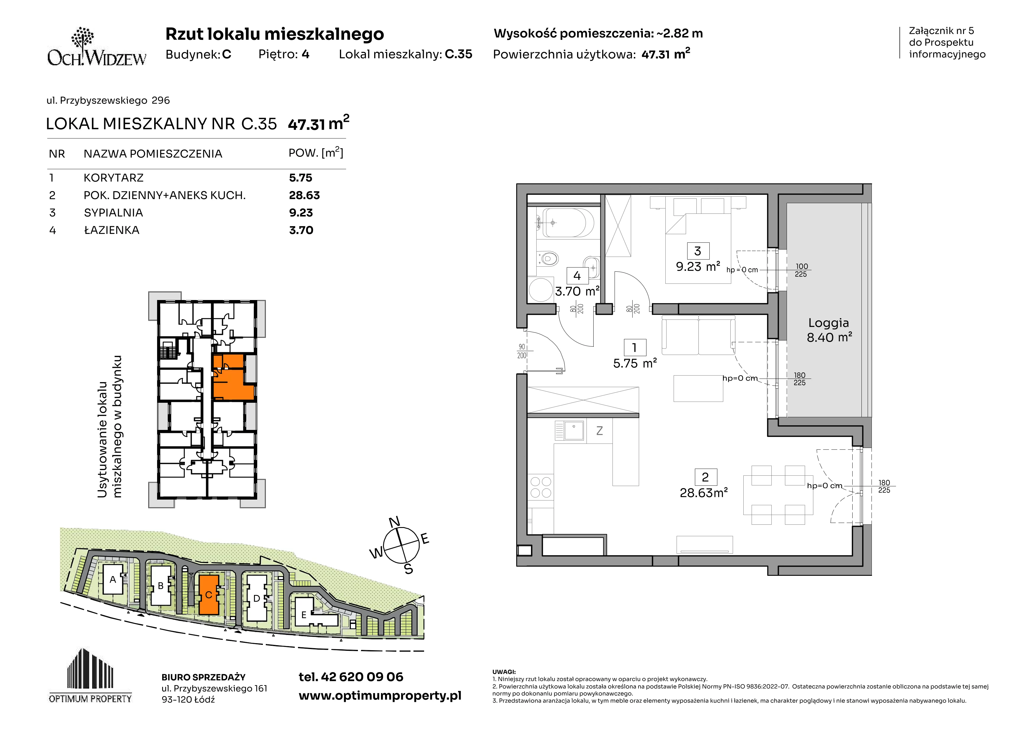 2 pokoje, mieszkanie 47,31 m², piętro 4, oferta nr C.35, Och!Widzew, Łódź, Widzew, ul. Przybyszewskiego 292-300