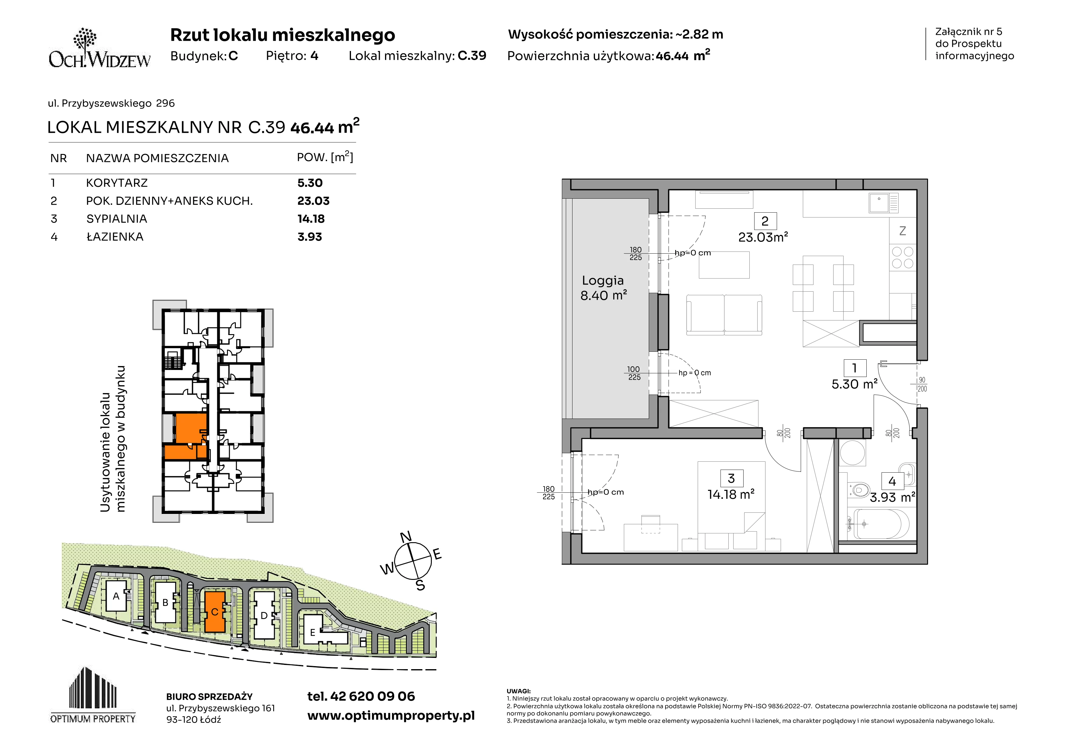 2 pokoje, mieszkanie 46,44 m², piętro 4, oferta nr C.39, Och!Widzew, Łódź, Widzew, ul. Przybyszewskiego 292-300