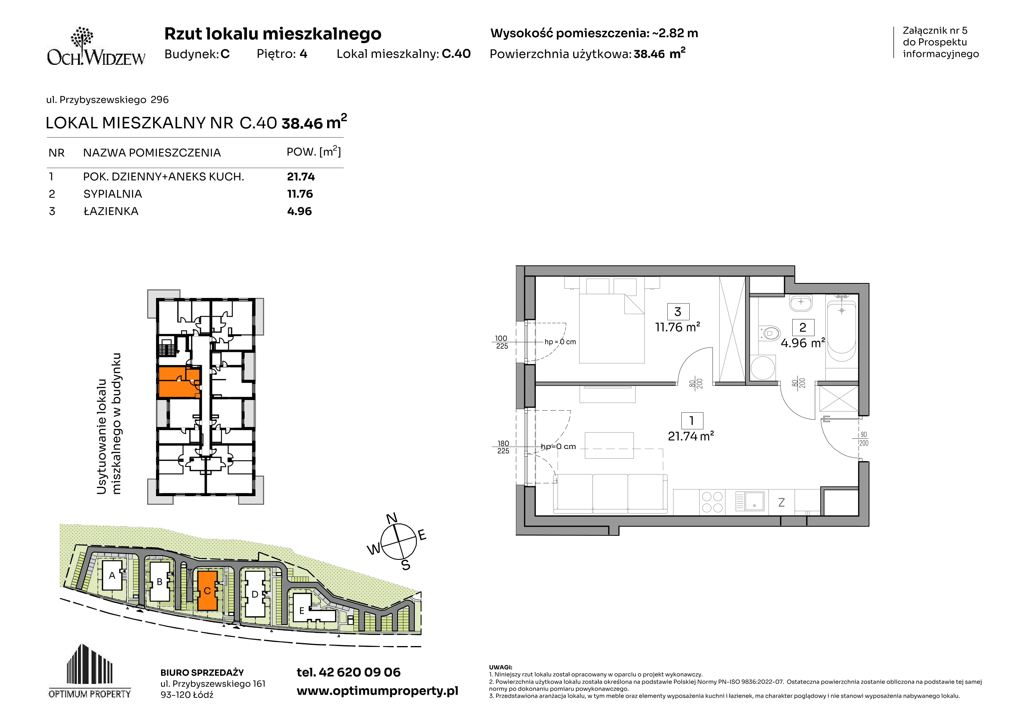 2 pokoje, mieszkanie 38,46 m², piętro 4, oferta nr C.40, Och!Widzew, Łódź, Widzew, ul. Przybyszewskiego 292-300
