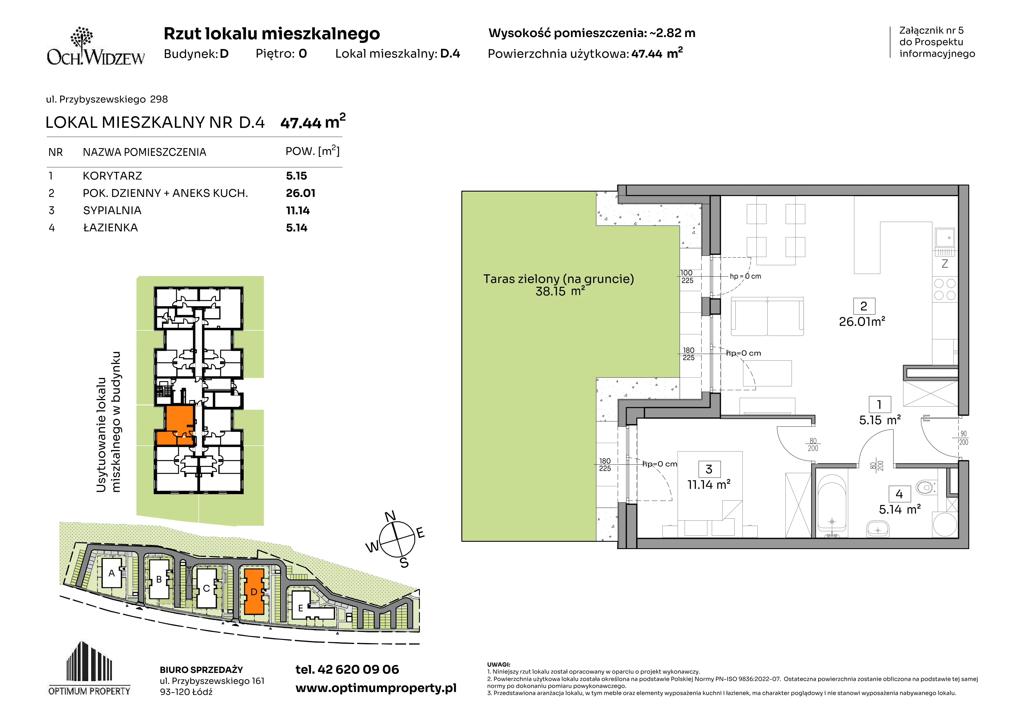 2 pokoje, mieszkanie 47,44 m², parter, oferta nr D.4, Och!Widzew, Łódź, Widzew, ul. Przybyszewskiego 292-300