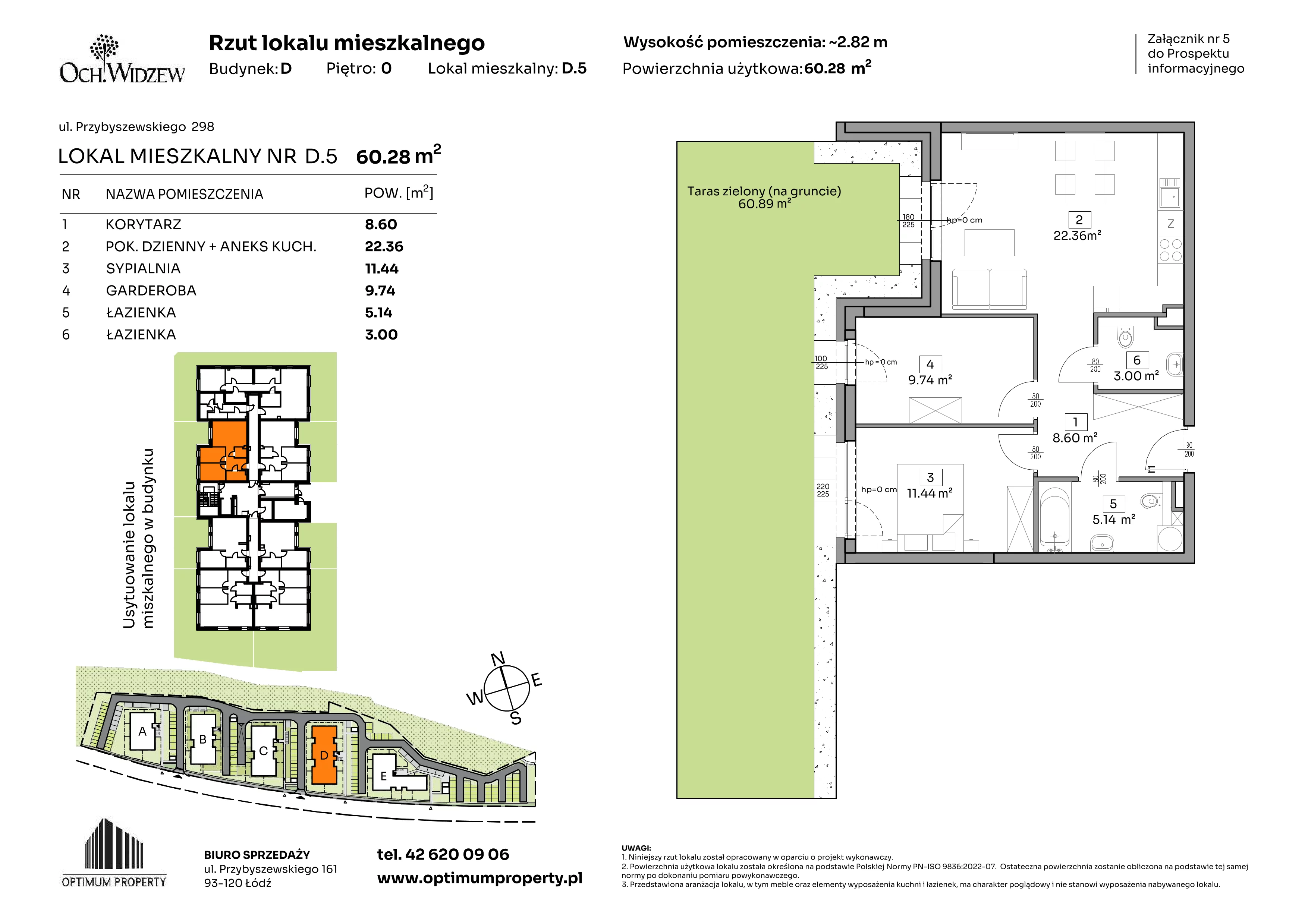 2 pokoje, mieszkanie 60,28 m², parter, oferta nr D.5, Och!Widzew, Łódź, Widzew, ul. Przybyszewskiego 292-300