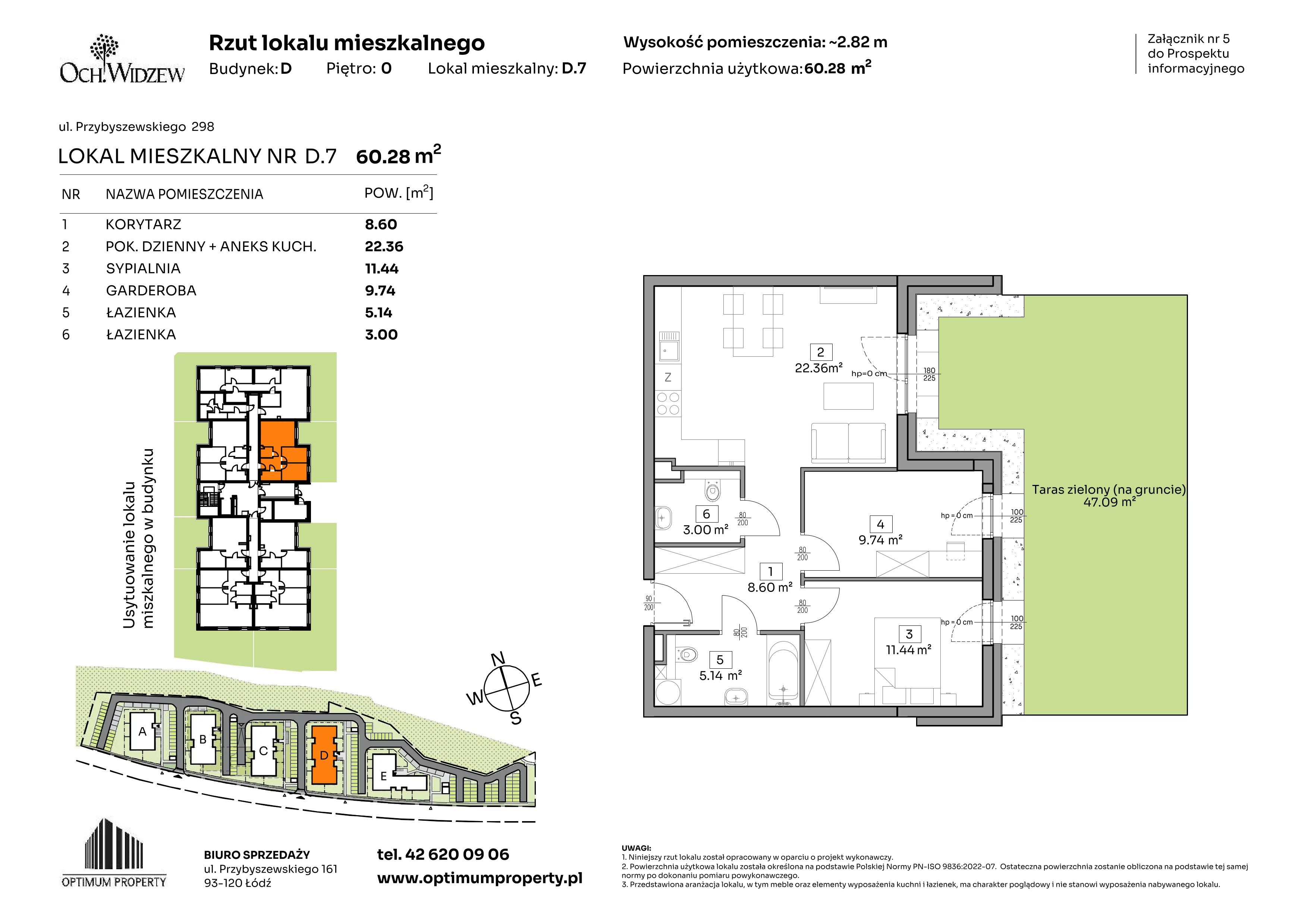 2 pokoje, mieszkanie 60,28 m², parter, oferta nr D.7, Och!Widzew, Łódź, Widzew, ul. Przybyszewskiego 292-300