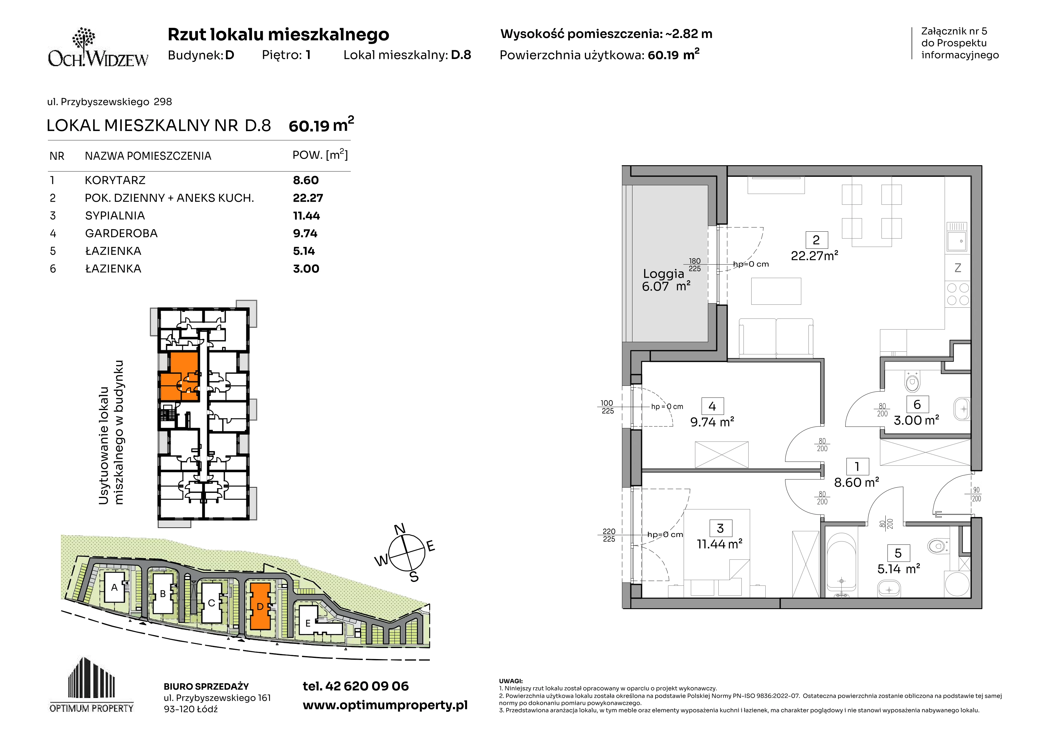 2 pokoje, mieszkanie 60,19 m², piętro 1, oferta nr D.8, Och!Widzew, Łódź, Widzew, ul. Przybyszewskiego 292-300