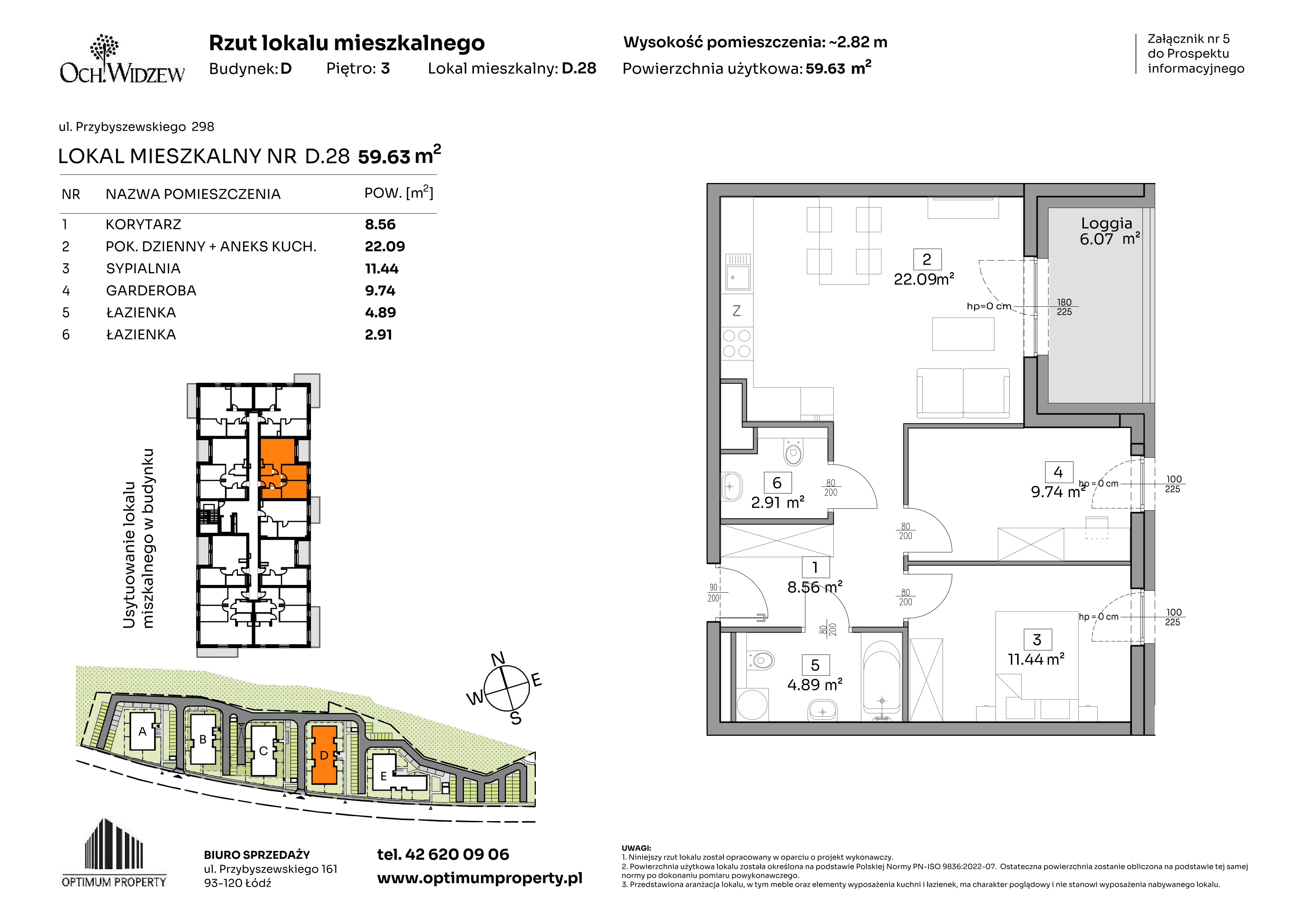 2 pokoje, mieszkanie 59,63 m², piętro 3, oferta nr D.28, Och!Widzew, Łódź, Widzew, ul. Przybyszewskiego 292-300