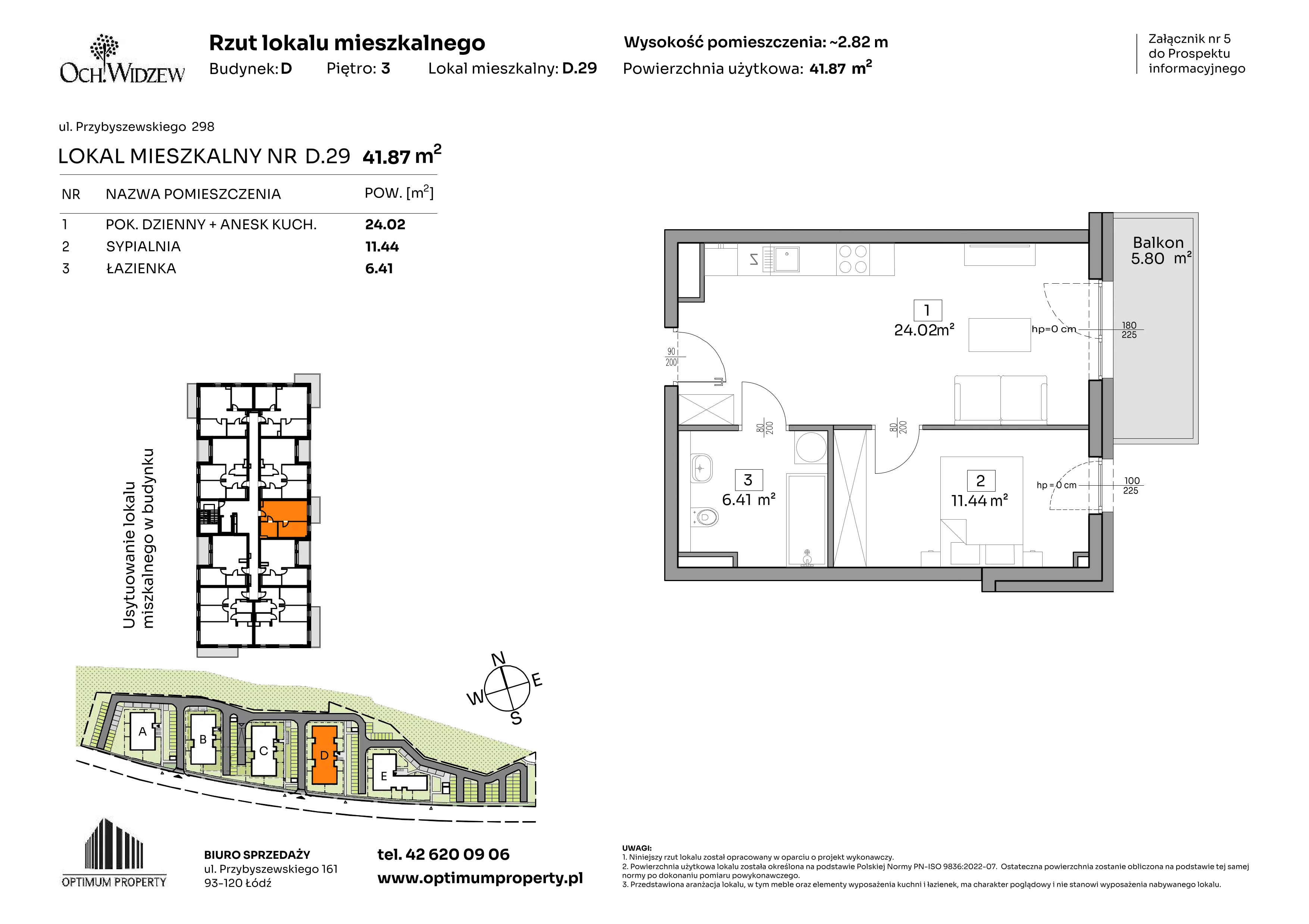 2 pokoje, mieszkanie 41,87 m², piętro 3, oferta nr D.29, Och!Widzew, Łódź, Widzew, ul. Przybyszewskiego 292-300