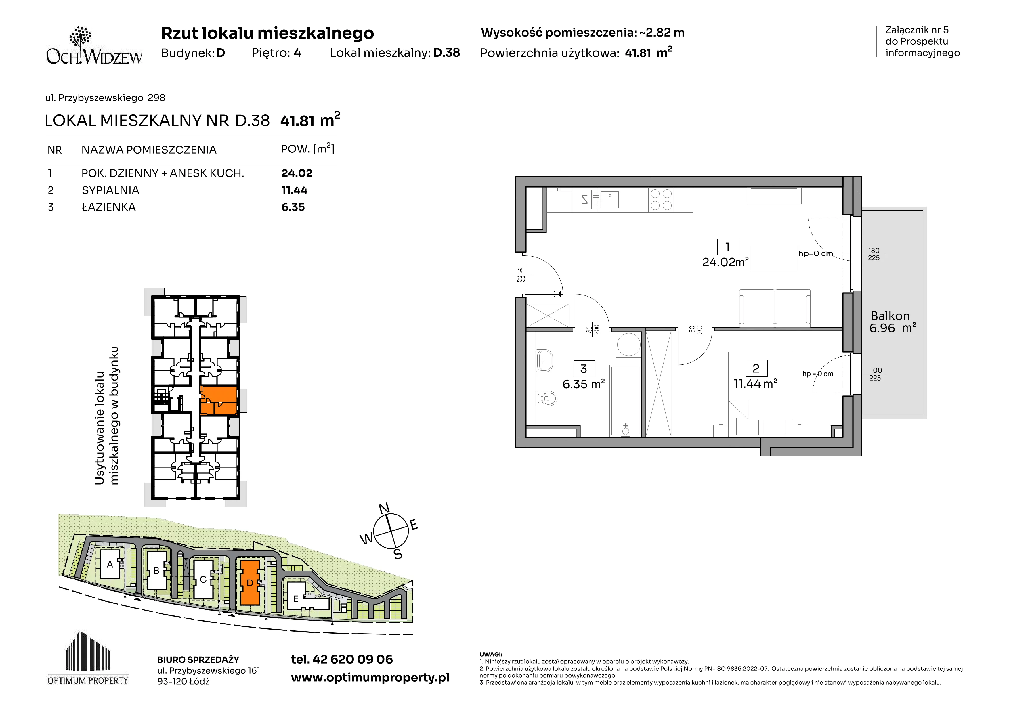 2 pokoje, mieszkanie 41,81 m², piętro 4, oferta nr D.38, Och!Widzew, Łódź, Widzew, ul. Przybyszewskiego 292-300