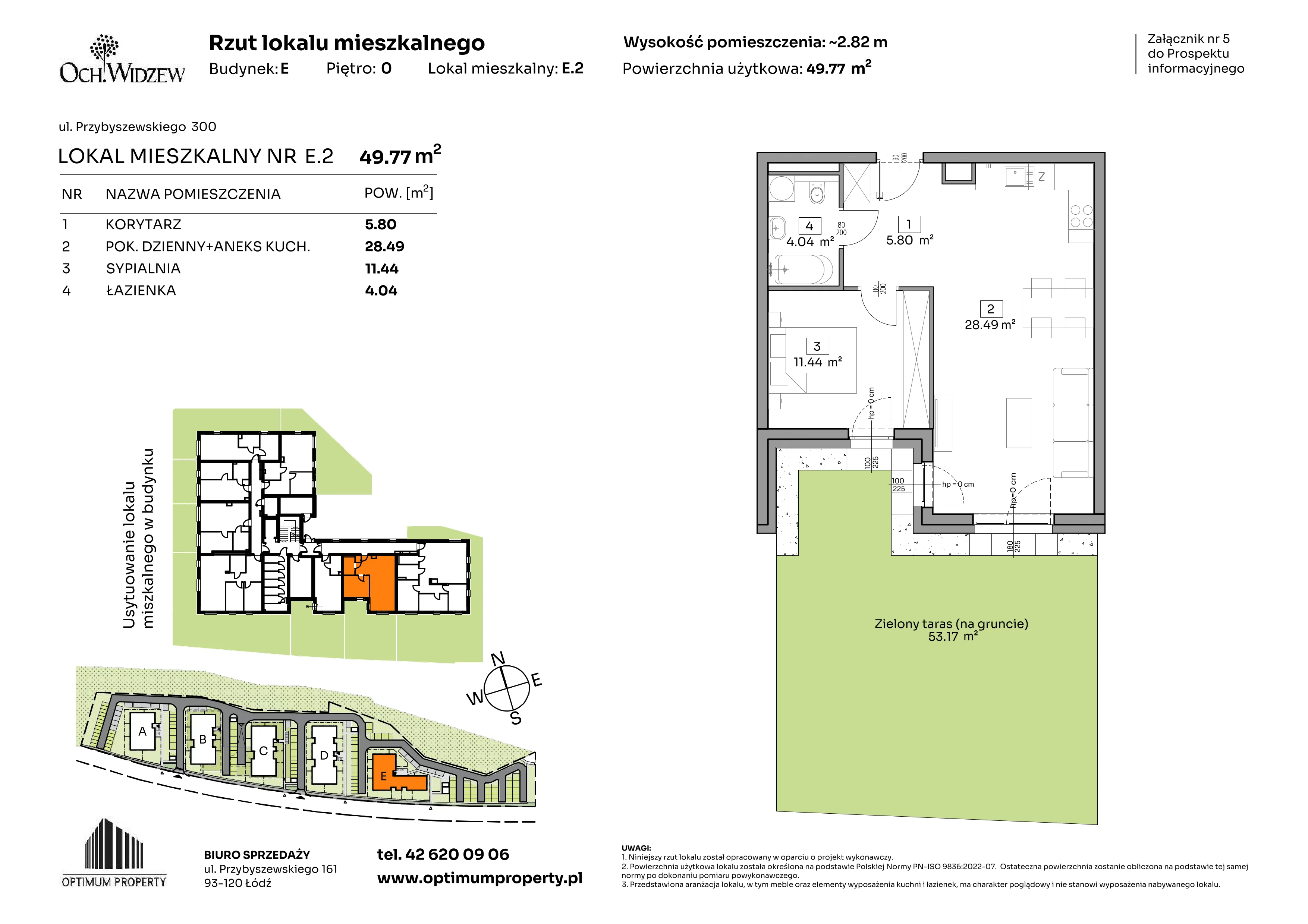 2 pokoje, mieszkanie 49,77 m², parter, oferta nr E.2, Och!Widzew, Łódź, Widzew, ul. Przybyszewskiego 292-300
