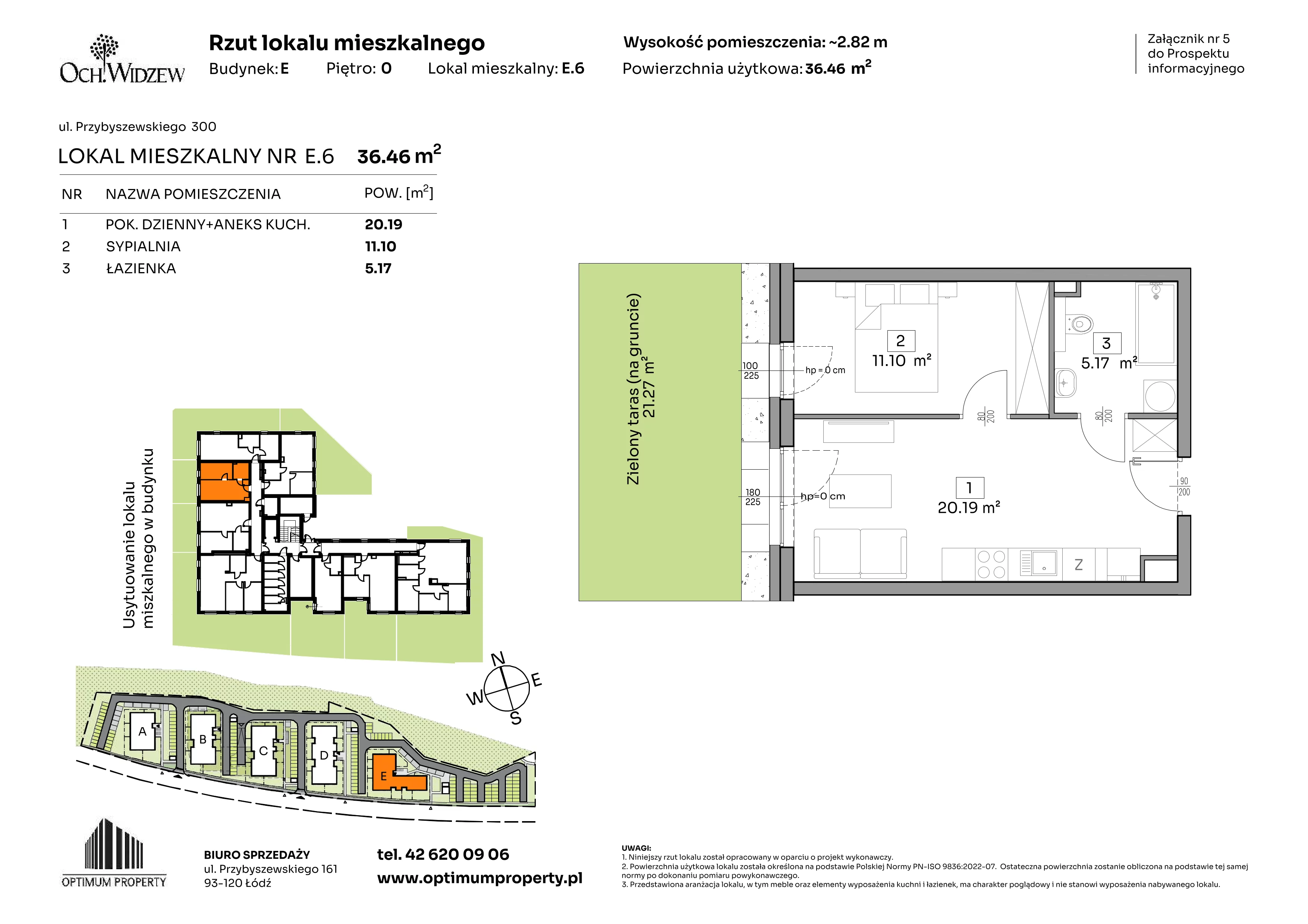 2 pokoje, mieszkanie 36,46 m², parter, oferta nr E.6, Och!Widzew, Łódź, Widzew, ul. Przybyszewskiego 292-300