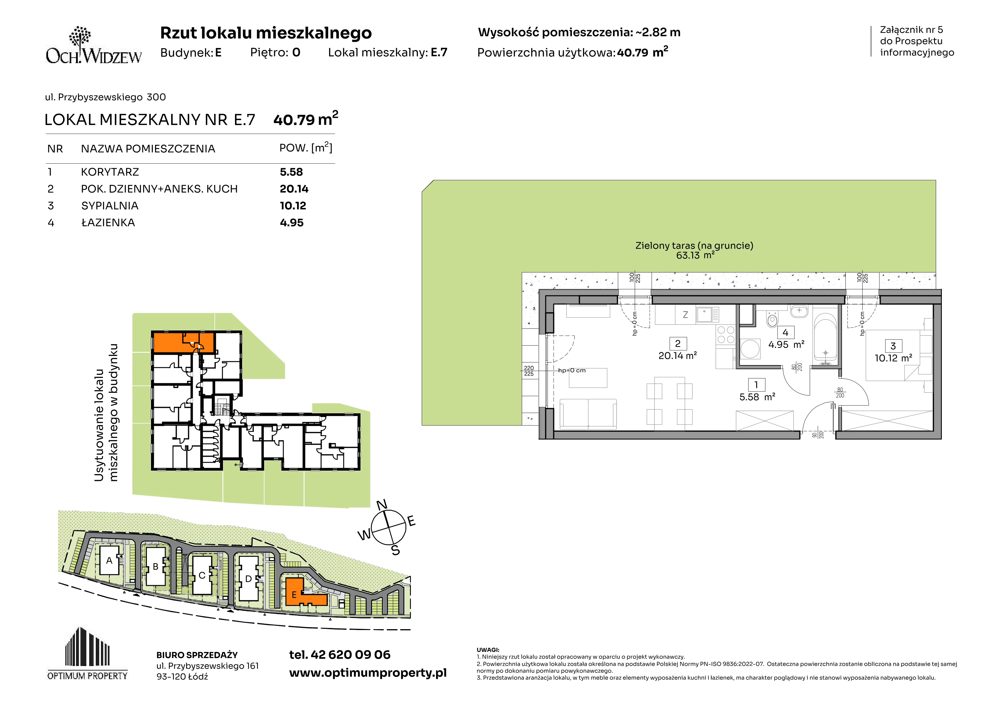 2 pokoje, mieszkanie 40,79 m², parter, oferta nr E.7, Och!Widzew, Łódź, Widzew, ul. Przybyszewskiego 292-300