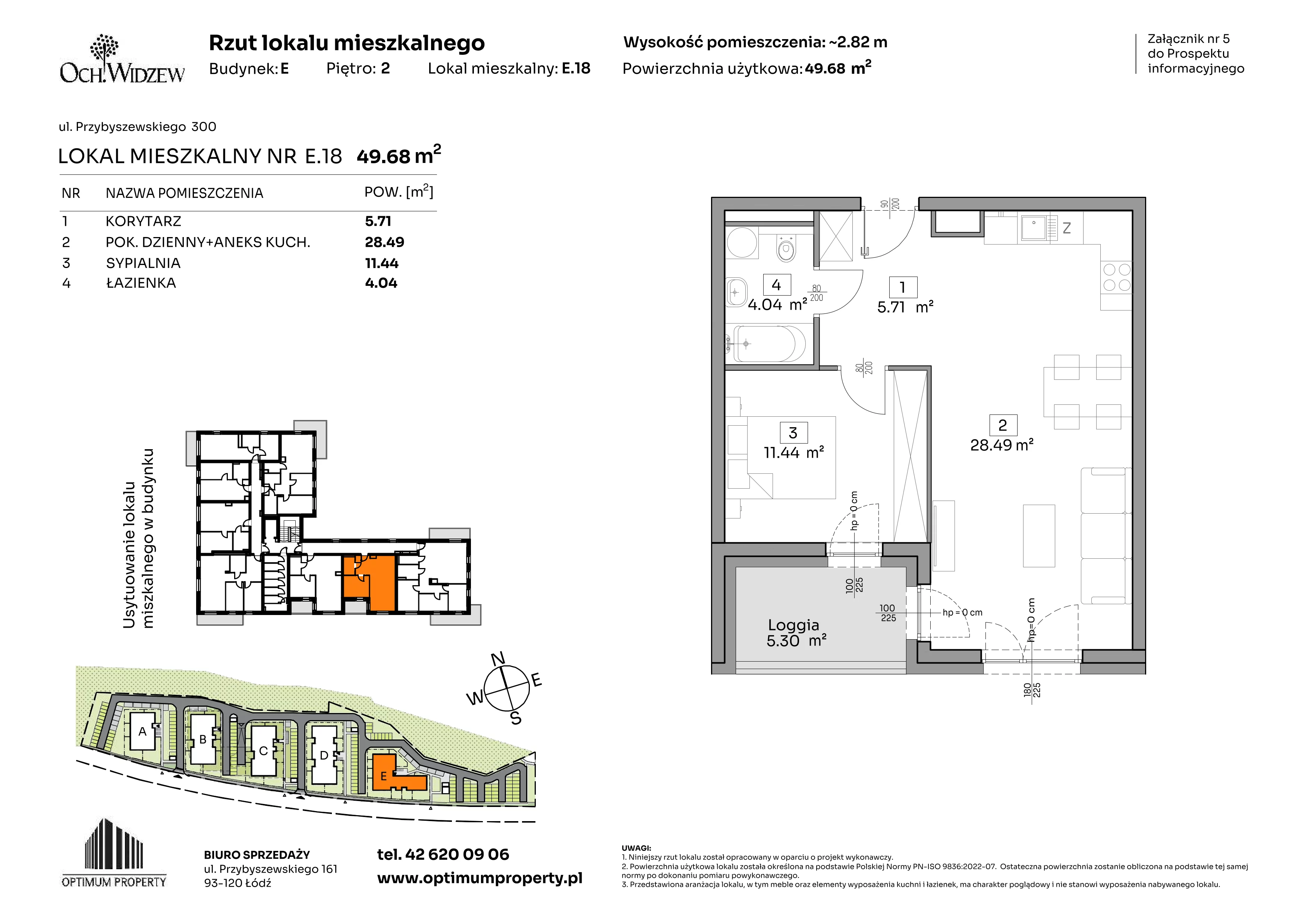 2 pokoje, mieszkanie 49,68 m², piętro 2, oferta nr E.18, Och!Widzew, Łódź, Widzew, ul. Przybyszewskiego 292-300