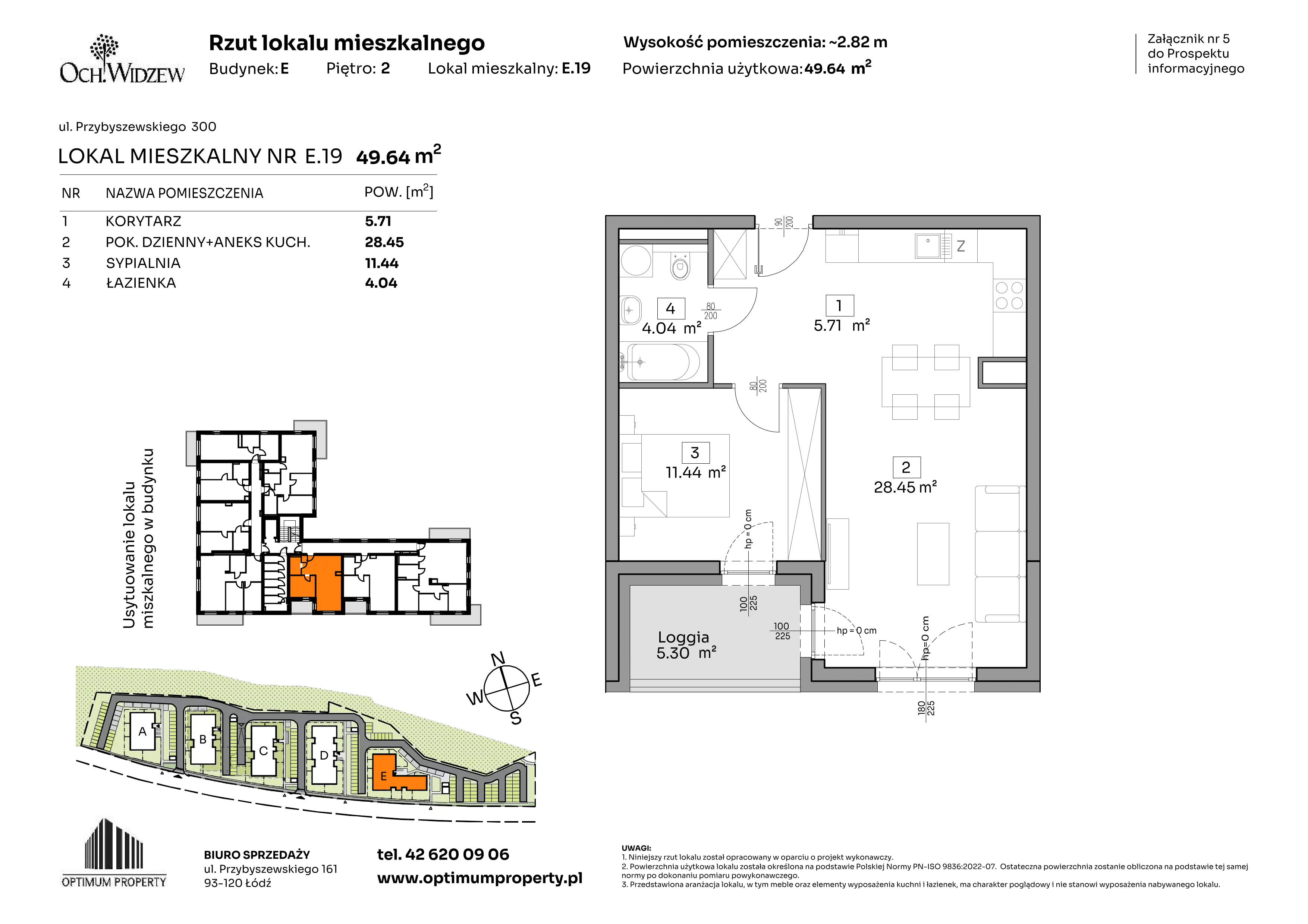 2 pokoje, mieszkanie 49,64 m², piętro 2, oferta nr E.19, Och!Widzew, Łódź, Widzew, ul. Przybyszewskiego 292-300