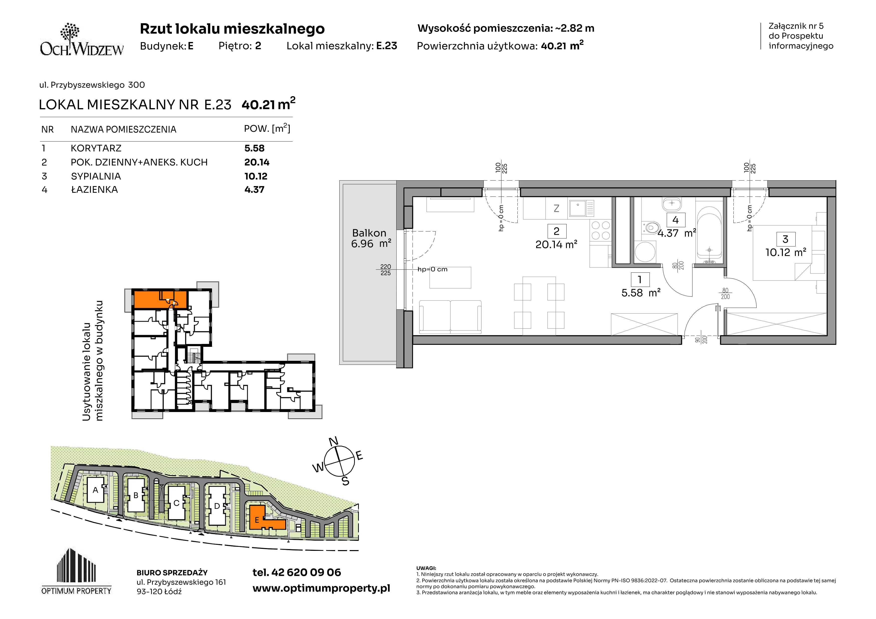 2 pokoje, mieszkanie 40,21 m², piętro 2, oferta nr E.23, Och!Widzew, Łódź, Widzew, ul. Przybyszewskiego 292-300