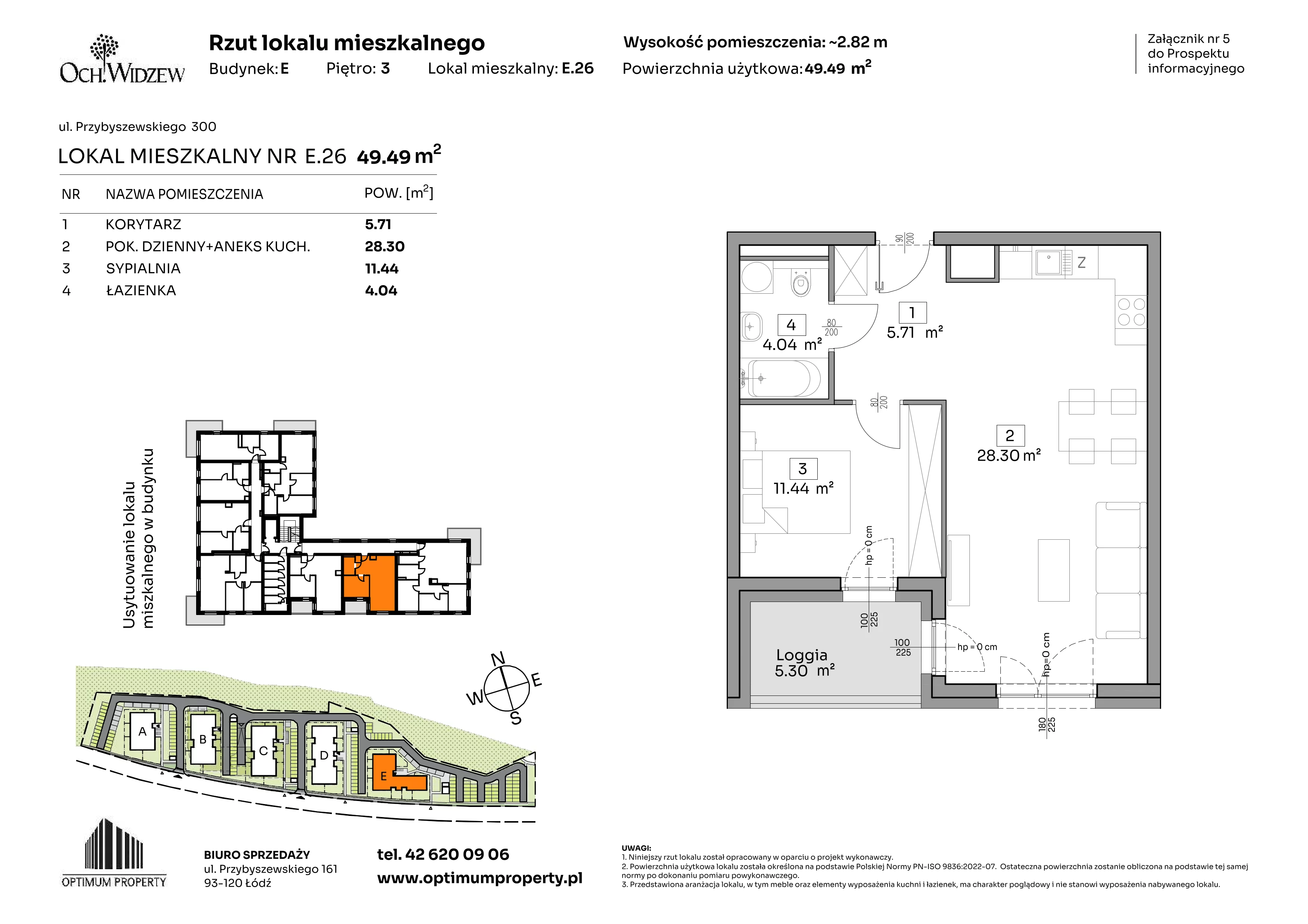 2 pokoje, mieszkanie 49,49 m², piętro 3, oferta nr E.26, Och!Widzew, Łódź, Widzew, ul. Przybyszewskiego 292-300