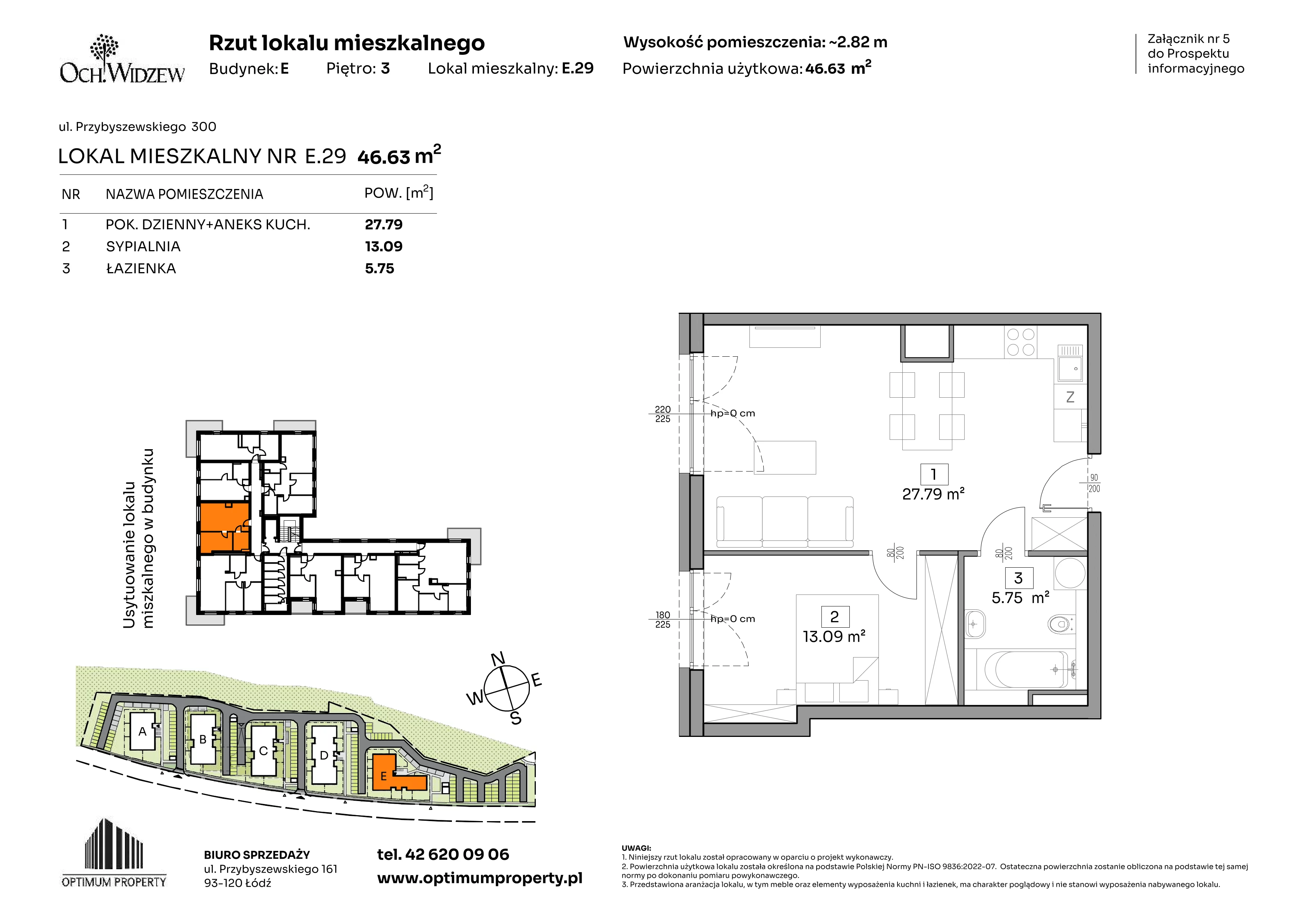 2 pokoje, mieszkanie 46,63 m², piętro 3, oferta nr E.29, Och!Widzew, Łódź, Widzew, ul. Przybyszewskiego 292-300