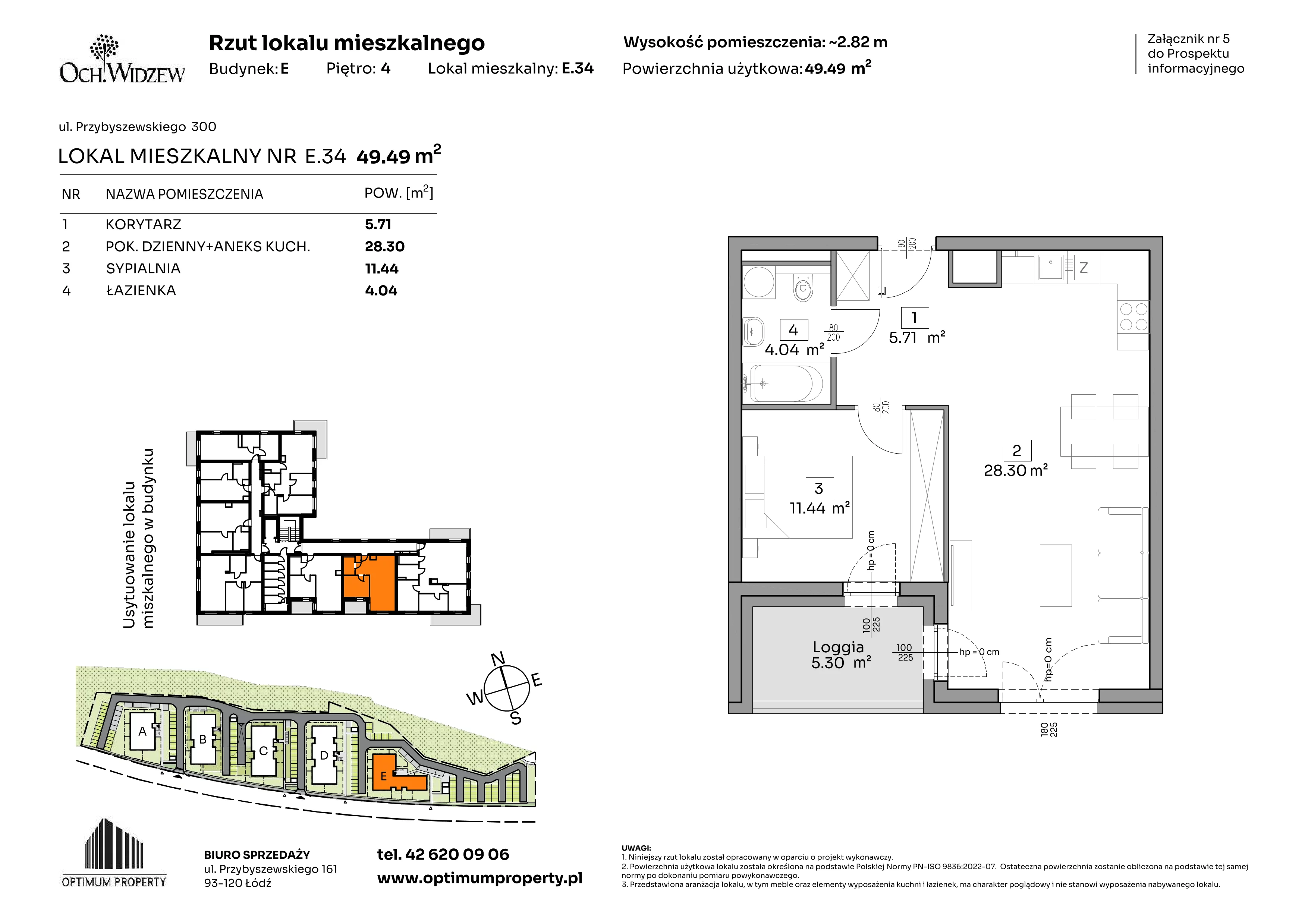2 pokoje, mieszkanie 49,49 m², piętro 4, oferta nr E.34, Och!Widzew, Łódź, Widzew, ul. Przybyszewskiego 292-300