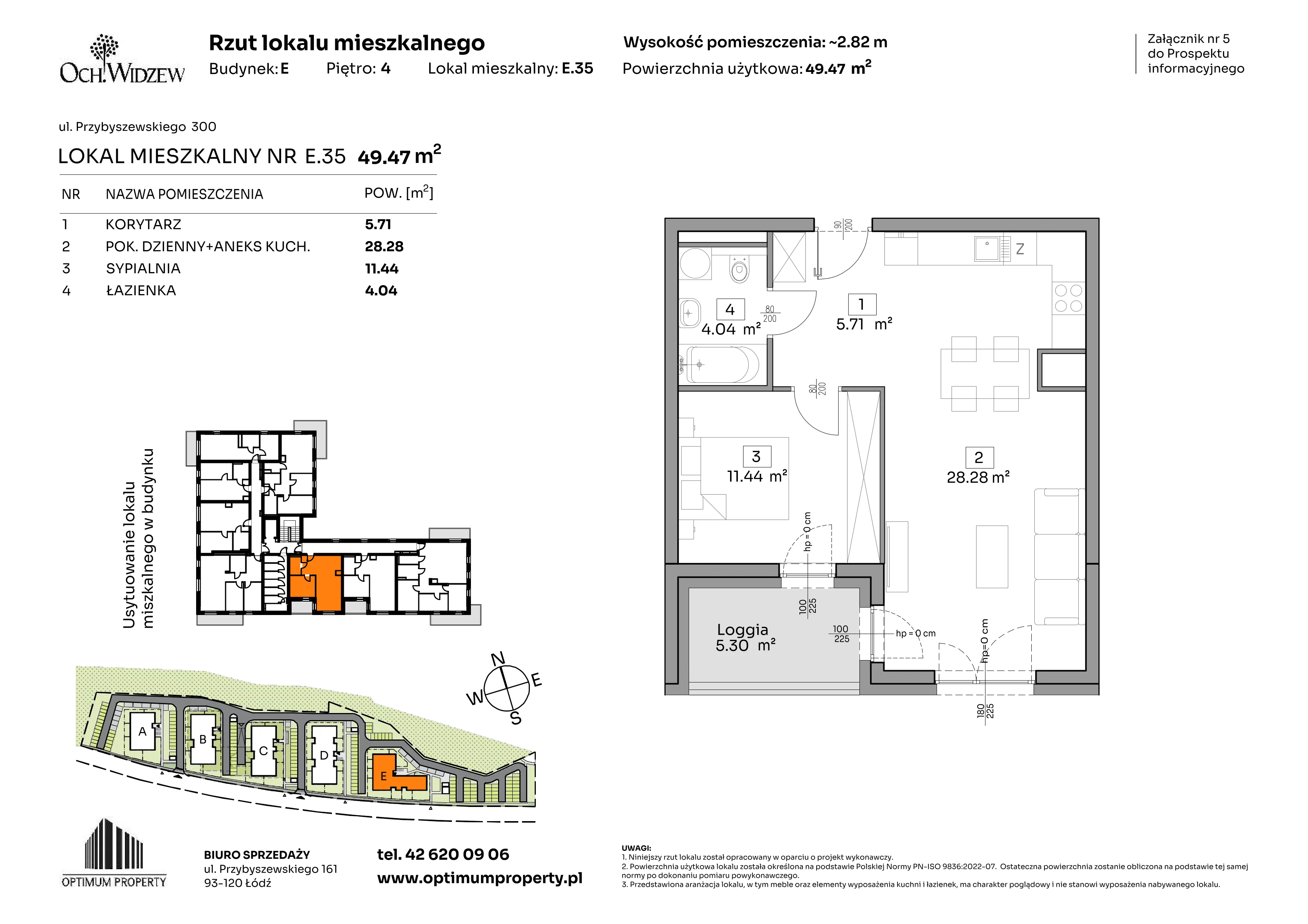2 pokoje, mieszkanie 49,47 m², piętro 4, oferta nr E.35, Och!Widzew, Łódź, Widzew, ul. Przybyszewskiego 292-300