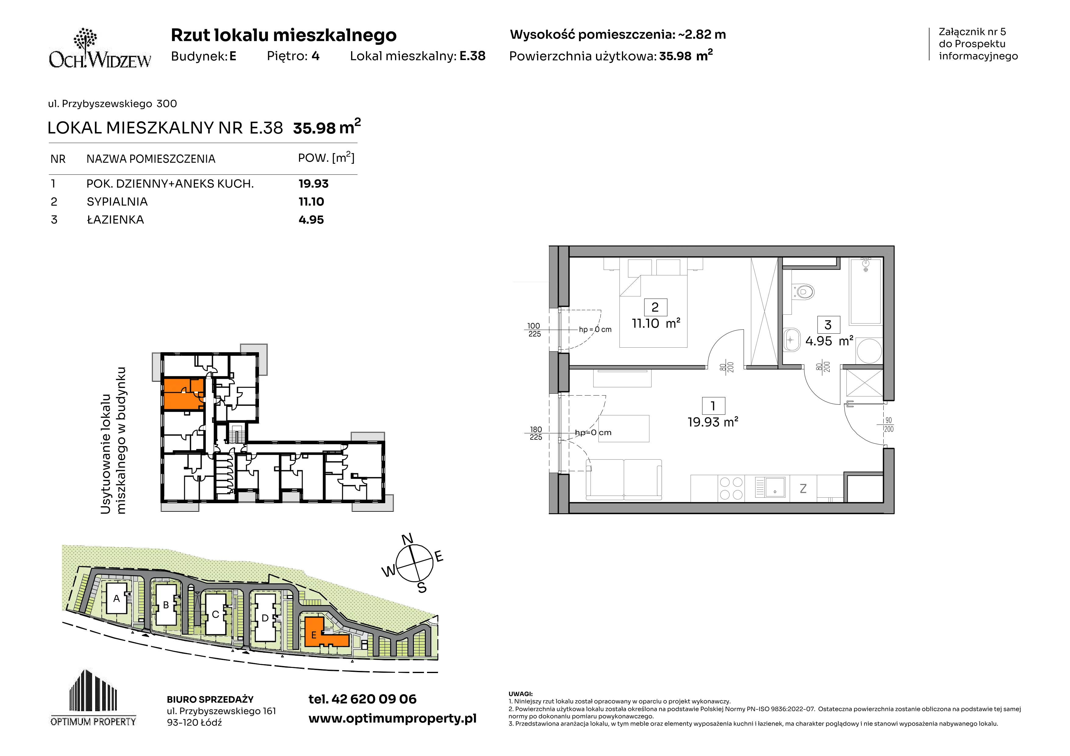 2 pokoje, mieszkanie 35,98 m², piętro 4, oferta nr E.38, Och!Widzew, Łódź, Widzew, ul. Przybyszewskiego 292-300