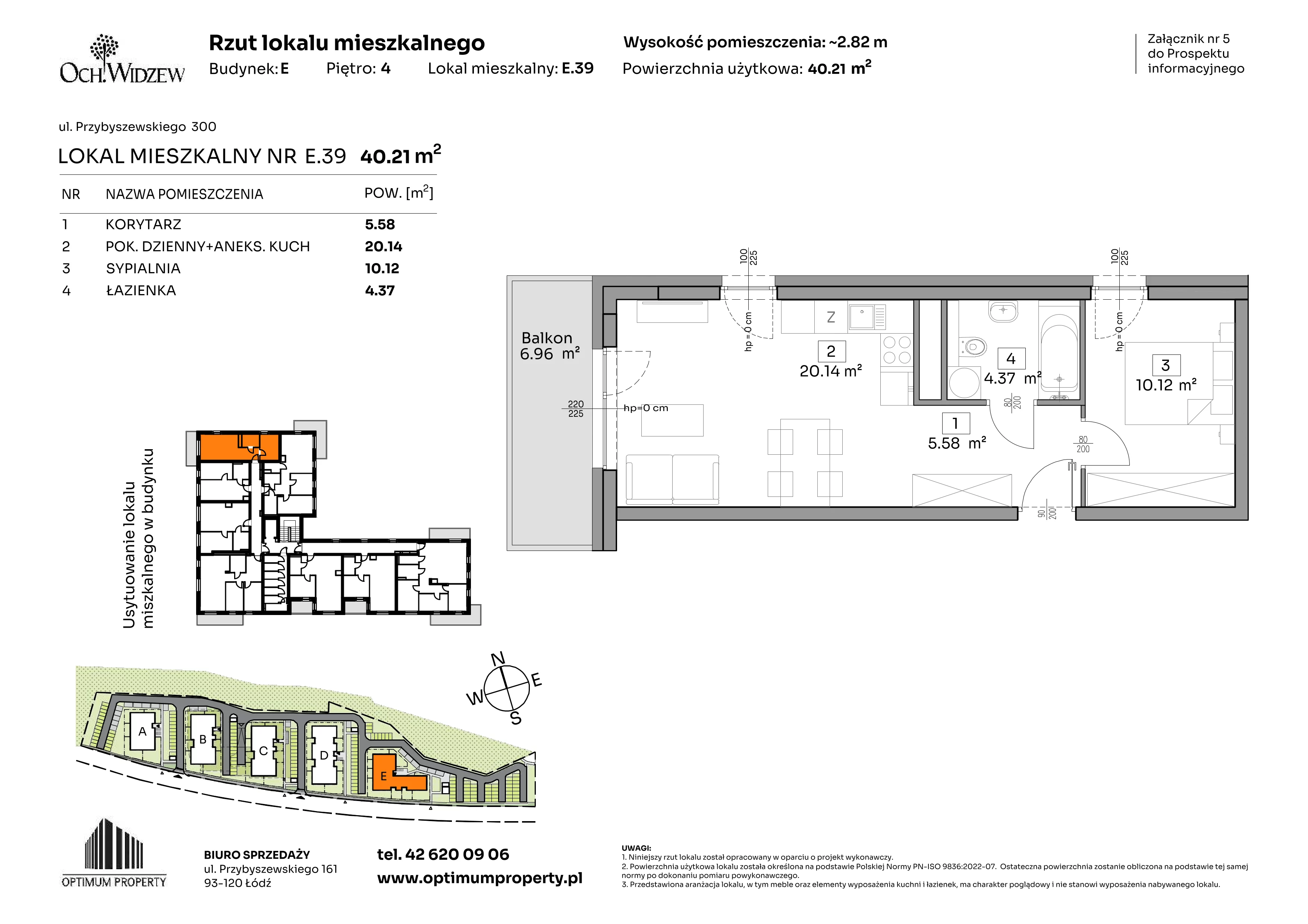 2 pokoje, mieszkanie 40,21 m², piętro 4, oferta nr E.39, Och!Widzew, Łódź, Widzew, ul. Przybyszewskiego 292-300