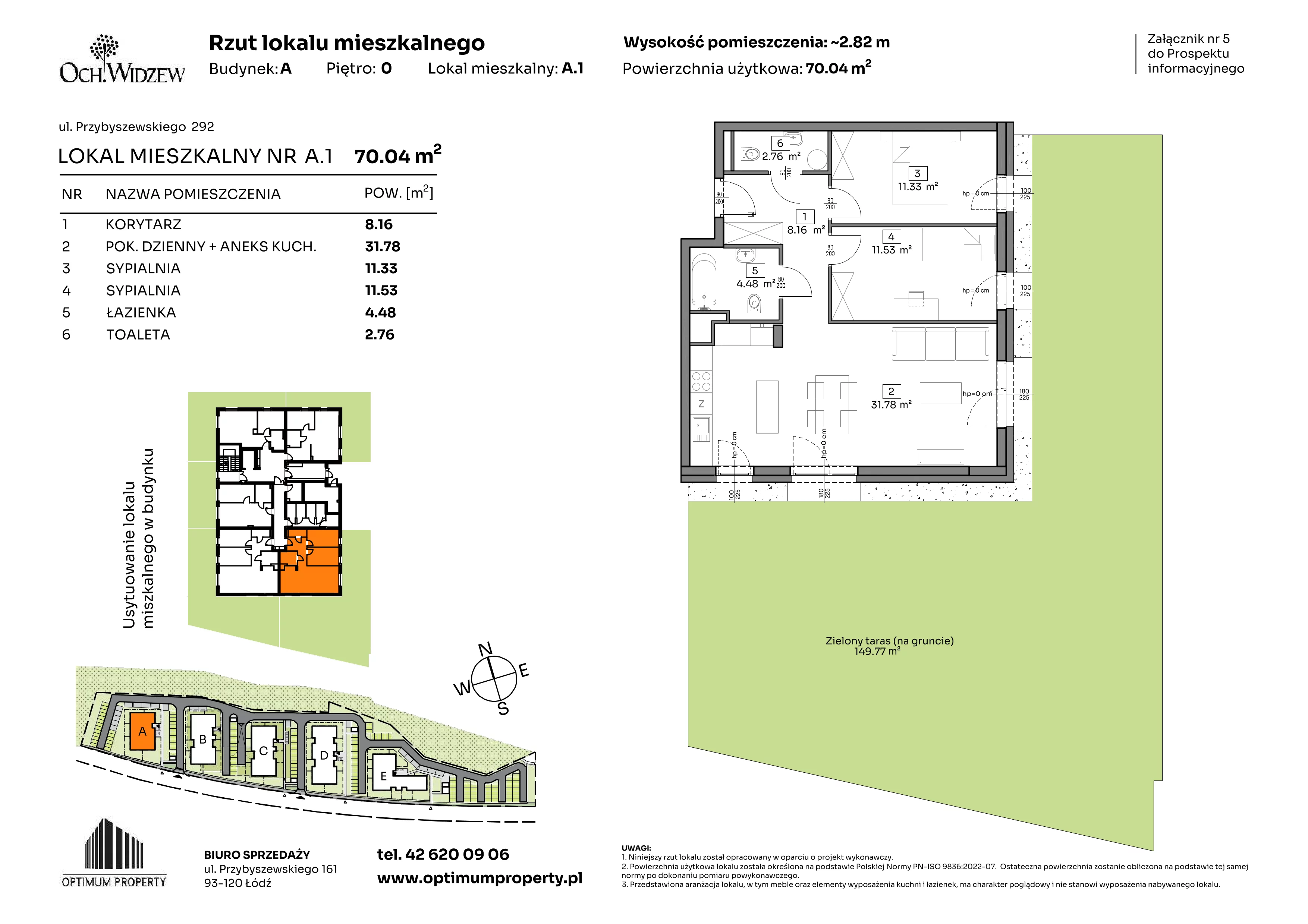 3 pokoje, mieszkanie 70,04 m², parter, oferta nr A.1, Och!Widzew, Łódź, Widzew, ul. Przybyszewskiego 292-300