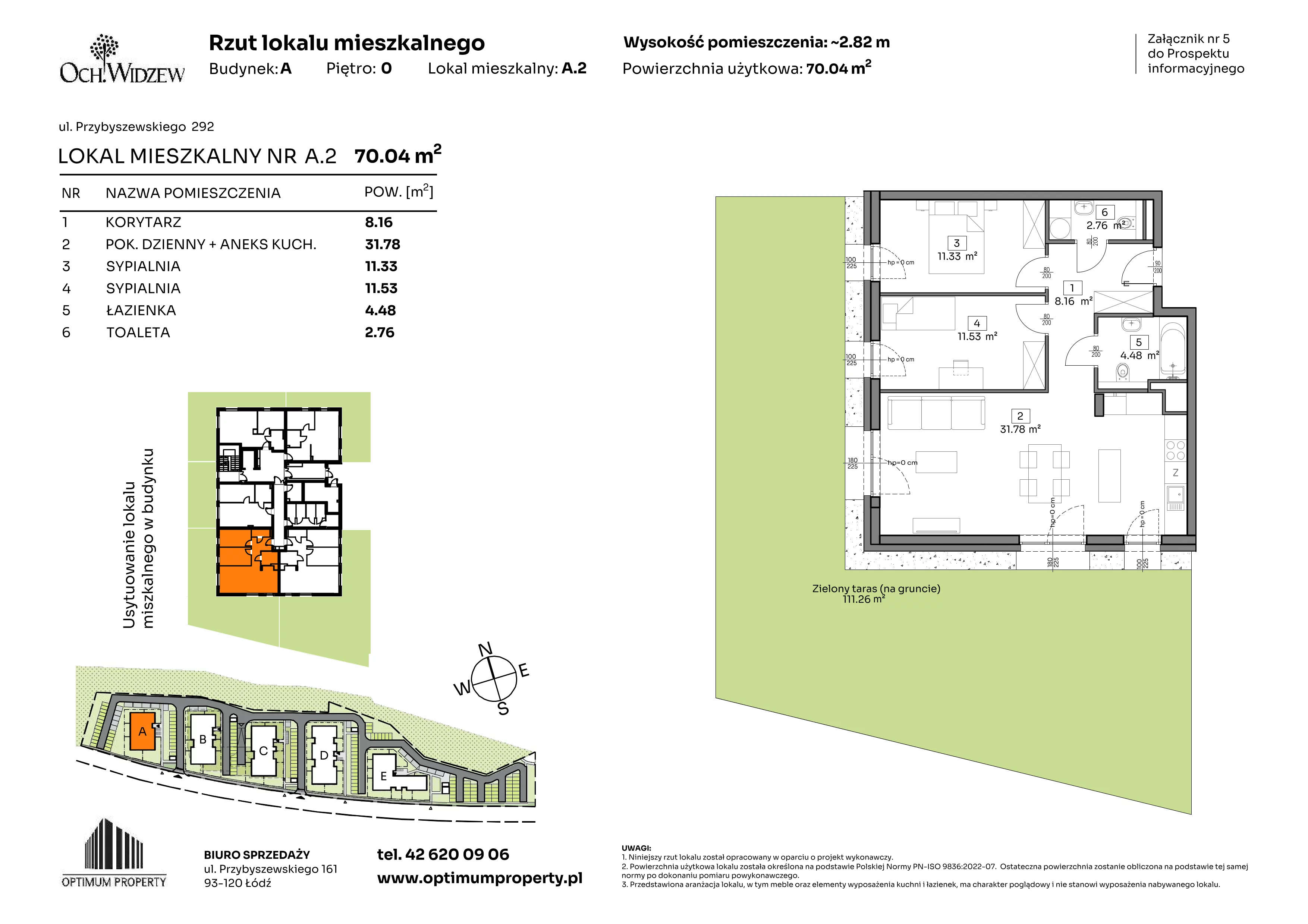 3 pokoje, mieszkanie 70,04 m², parter, oferta nr A.2, Och!Widzew, Łódź, Widzew, ul. Przybyszewskiego 292-300