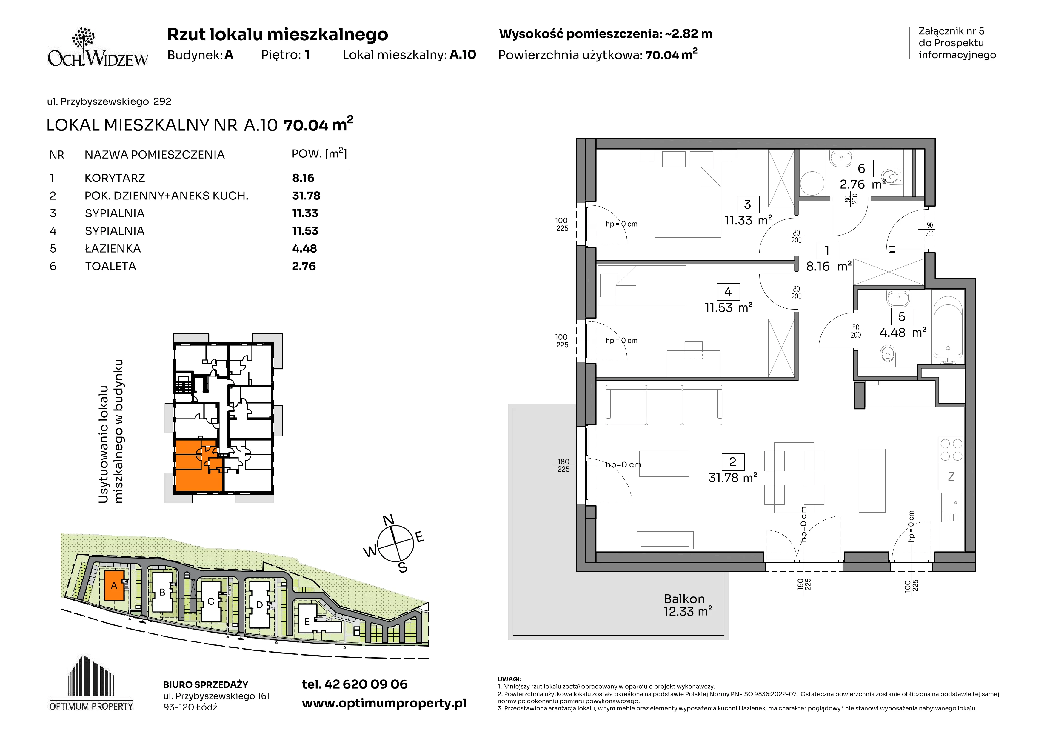 3 pokoje, mieszkanie 70,04 m², piętro 1, oferta nr A.10, Och!Widzew, Łódź, Widzew, ul. Przybyszewskiego 292-300
