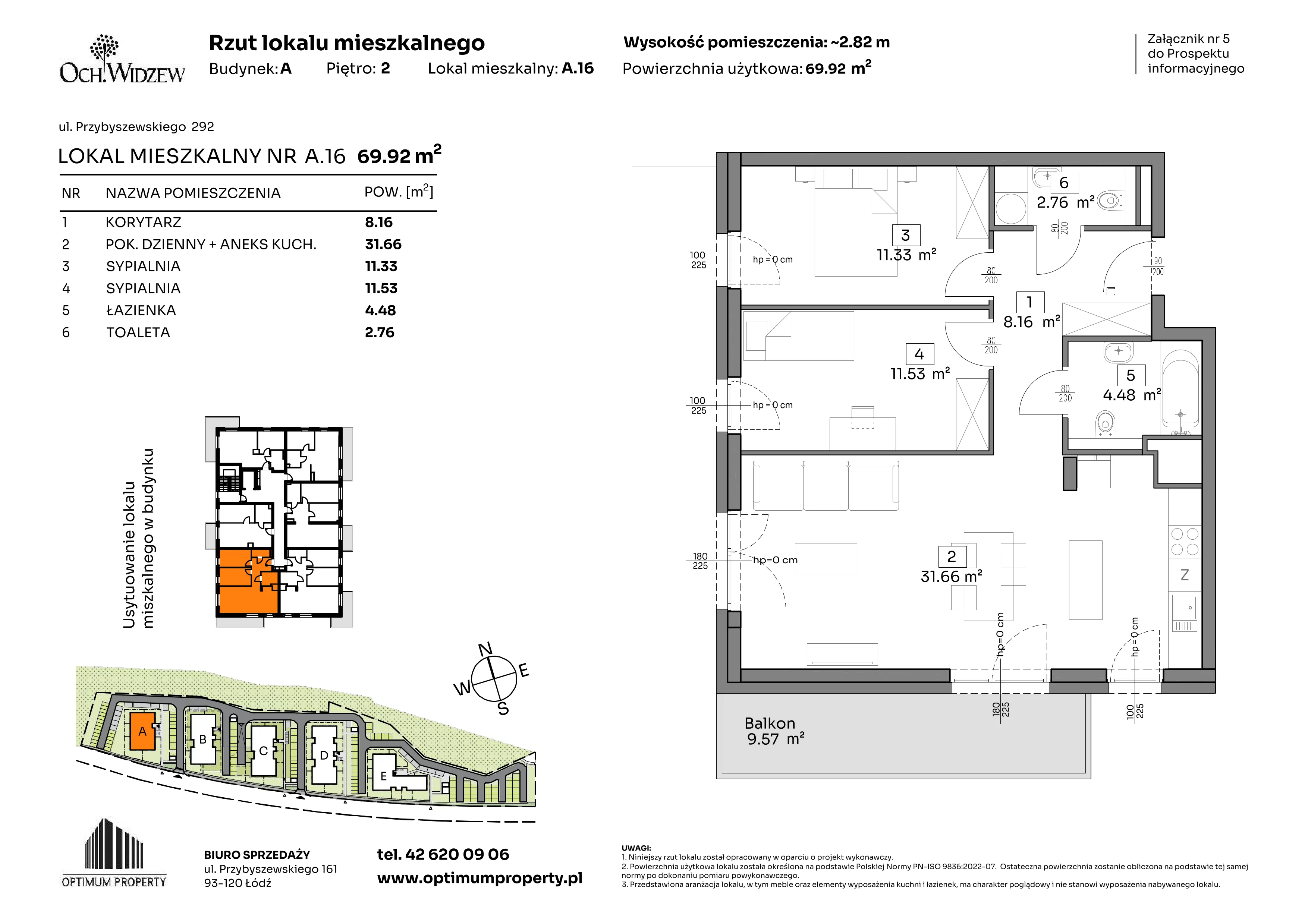 3 pokoje, mieszkanie 69,92 m², piętro 2, oferta nr A.16, Och!Widzew, Łódź, Widzew, ul. Przybyszewskiego 292-300