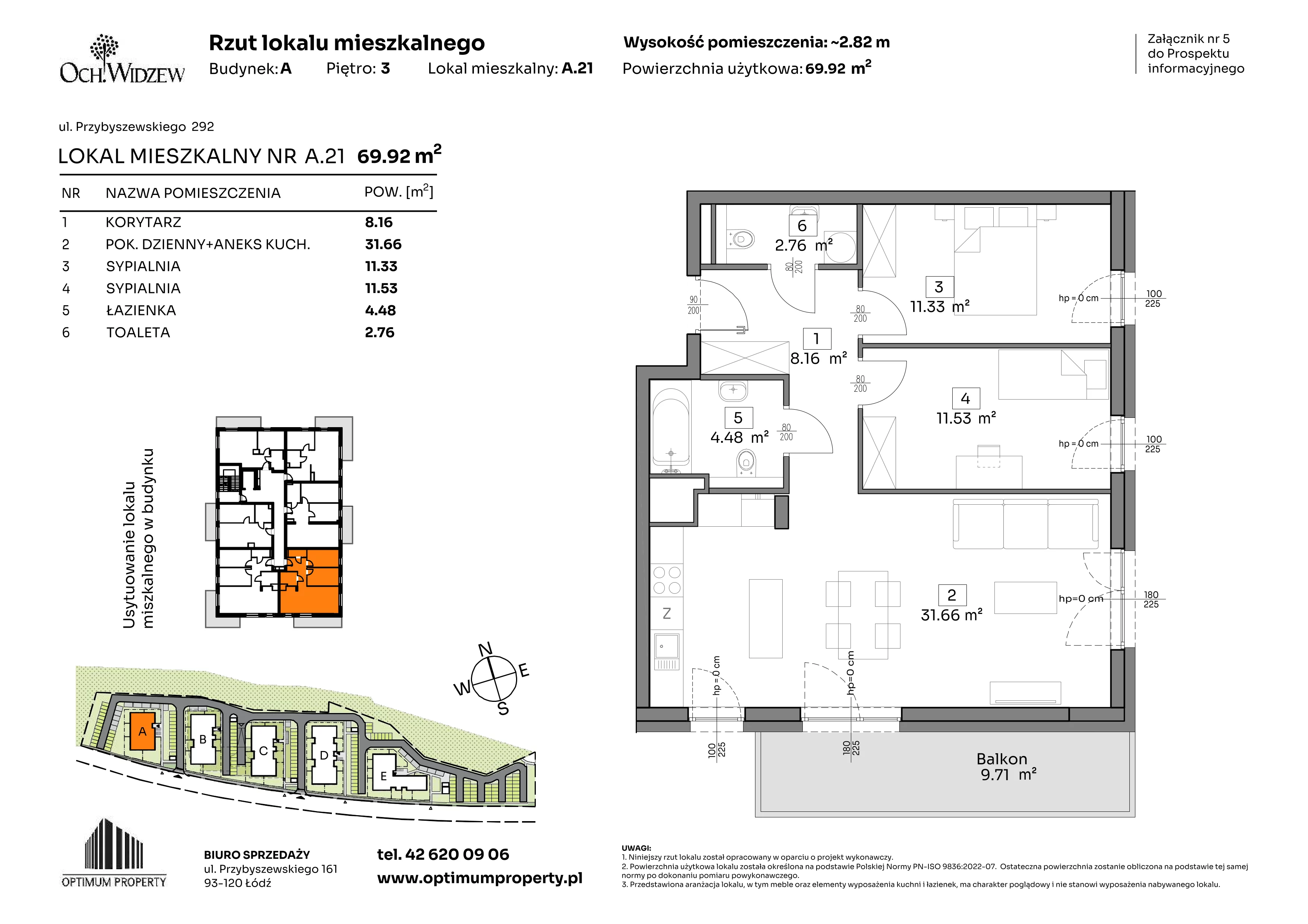 3 pokoje, mieszkanie 69,92 m², piętro 3, oferta nr A.21, Och!Widzew, Łódź, Widzew, ul. Przybyszewskiego 292-300