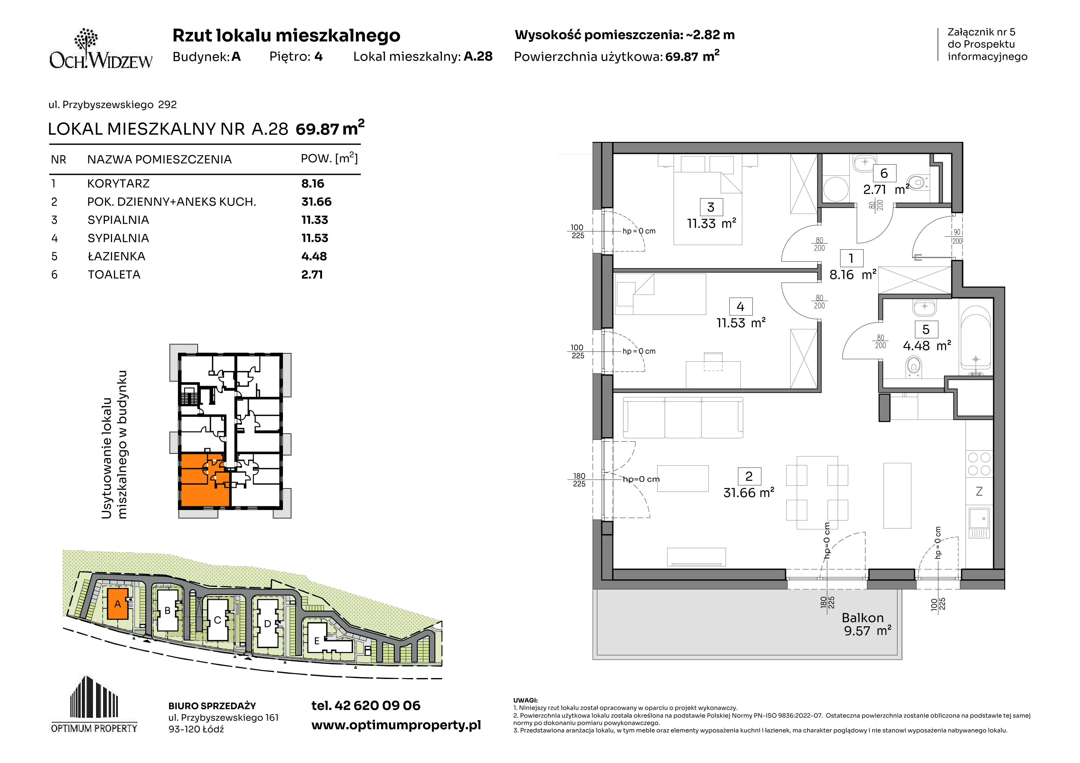 3 pokoje, mieszkanie 69,87 m², piętro 4, oferta nr A.28, Och!Widzew, Łódź, Widzew, ul. Przybyszewskiego 292-300