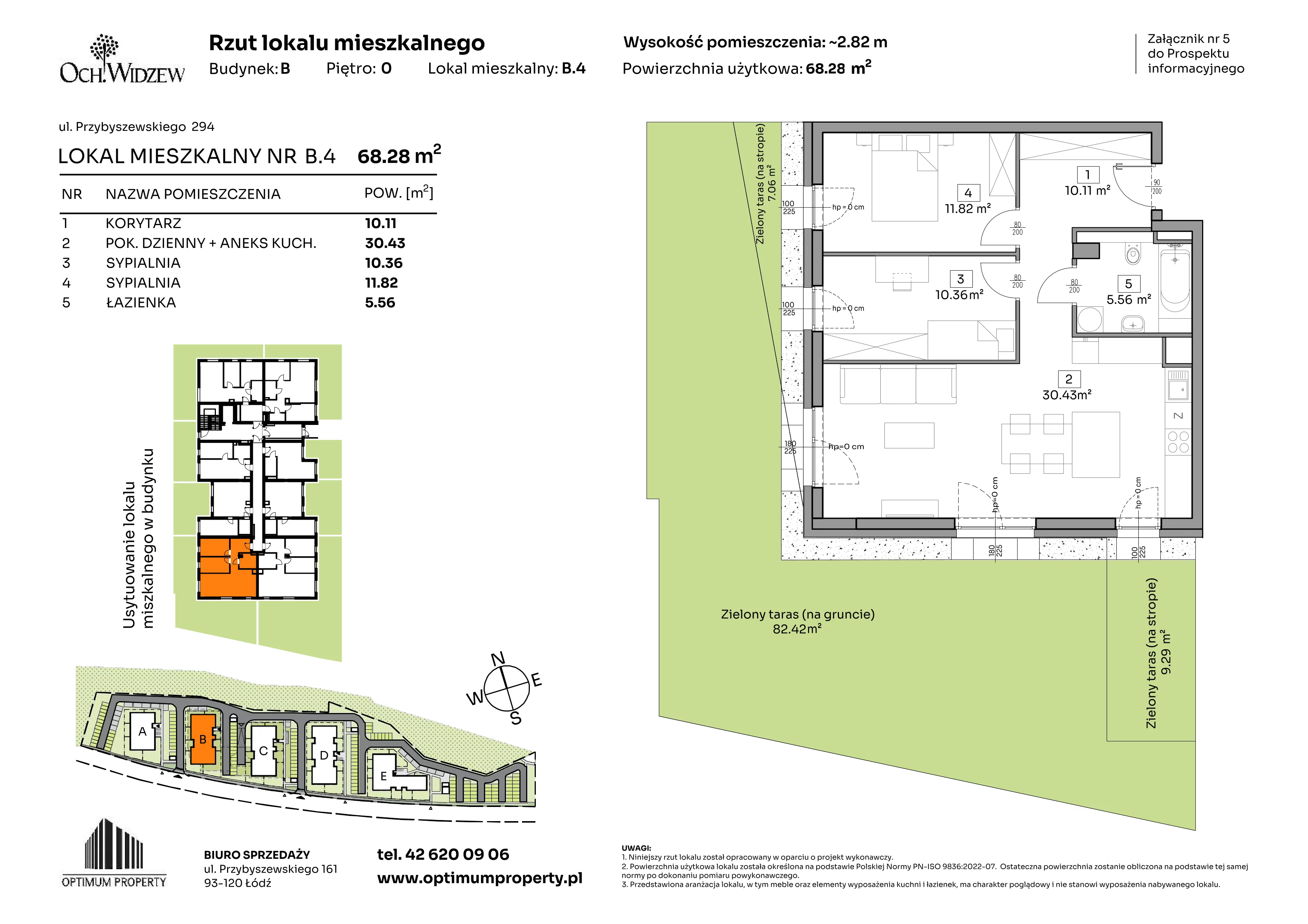 3 pokoje, mieszkanie 68,28 m², parter, oferta nr B.4, Och!Widzew, Łódź, Widzew, ul. Przybyszewskiego 292-300