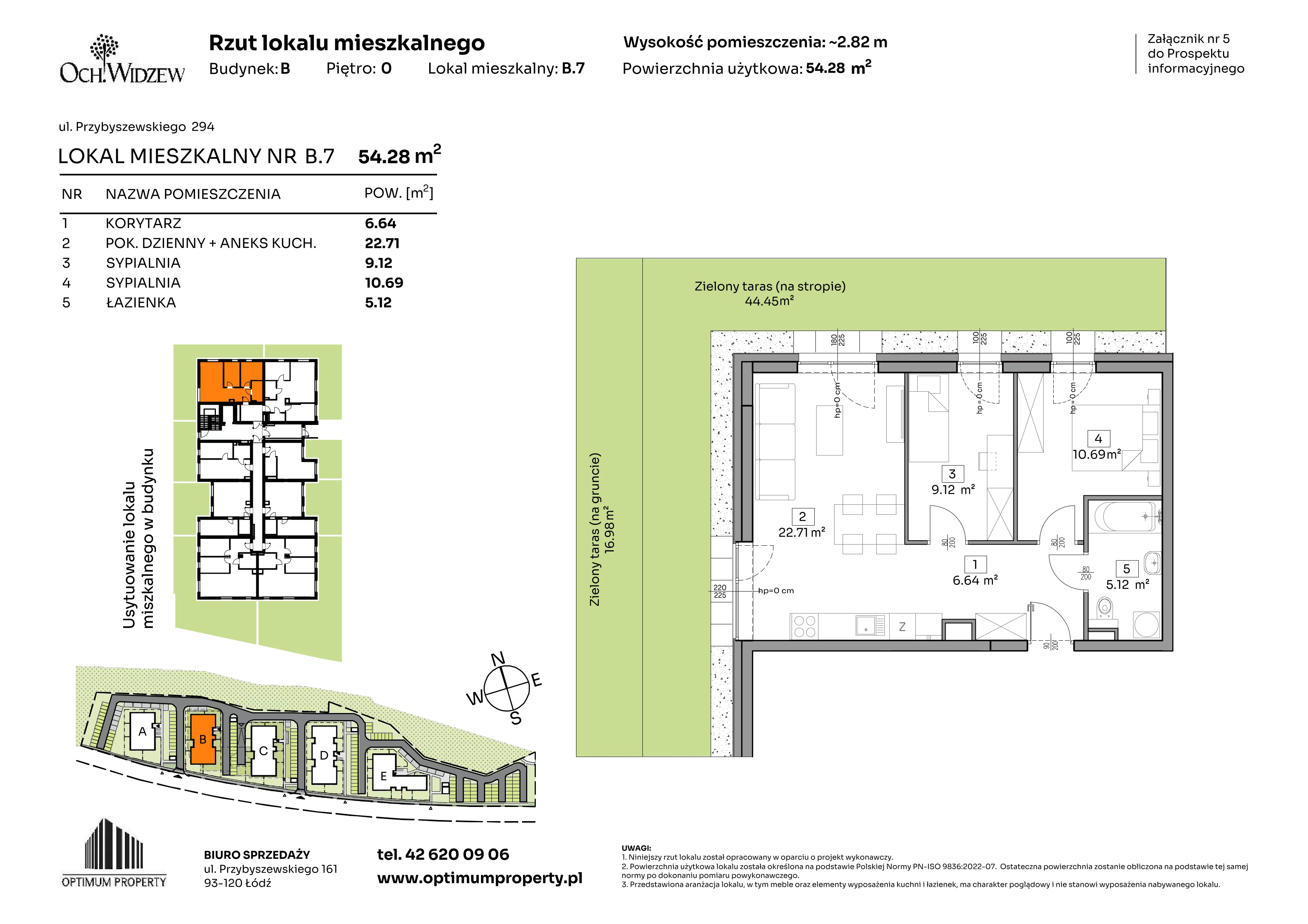 3 pokoje, mieszkanie 54,28 m², parter, oferta nr B.7, Och!Widzew, Łódź, Widzew, ul. Przybyszewskiego 292-300