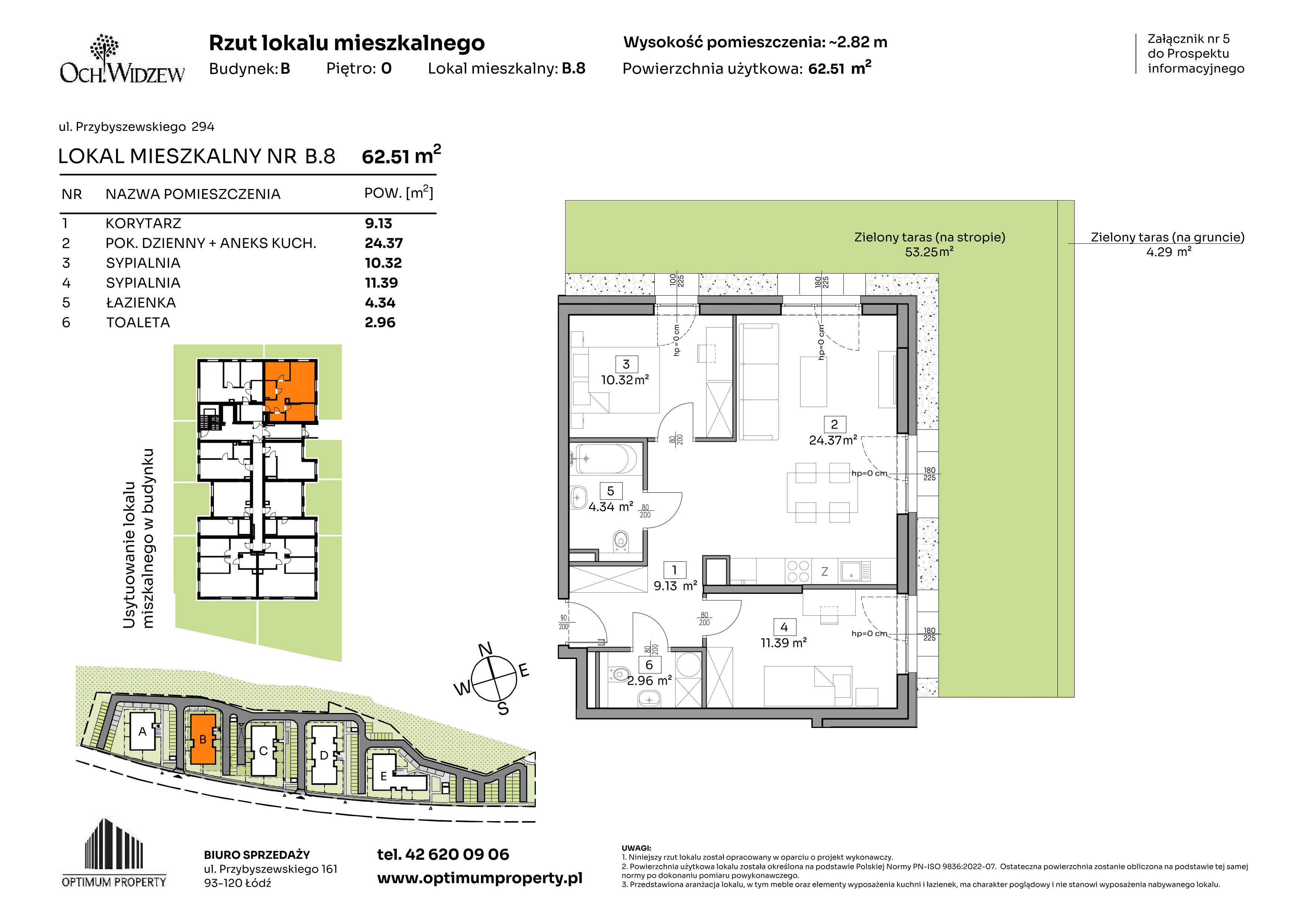 3 pokoje, mieszkanie 62,51 m², parter, oferta nr B.8, Och!Widzew, Łódź, Widzew, ul. Przybyszewskiego 292-300
