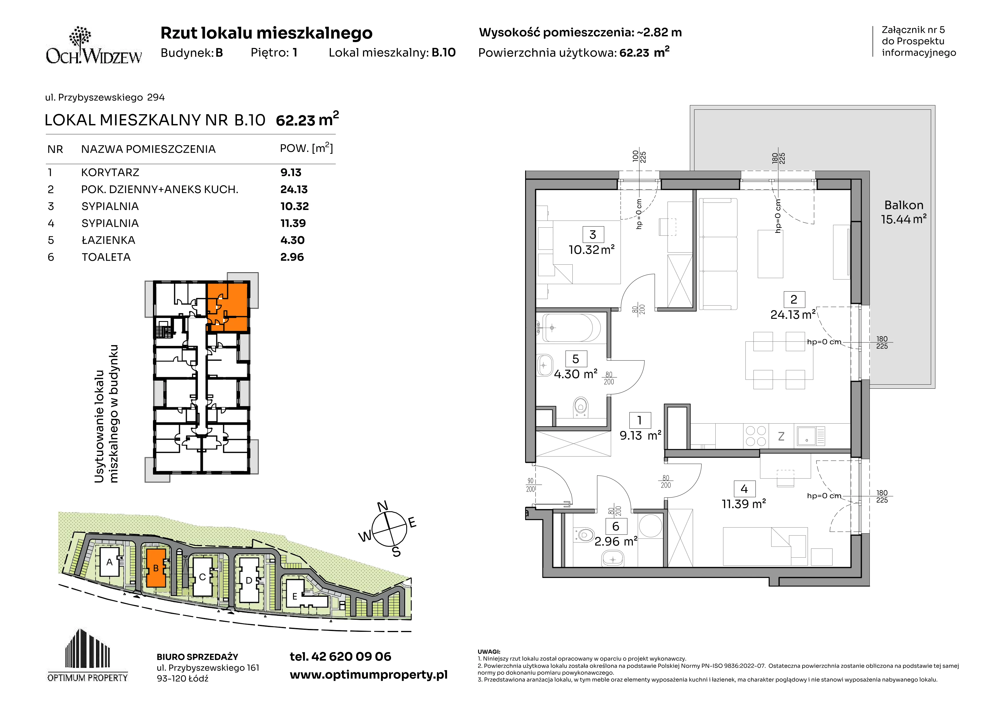 3 pokoje, mieszkanie 62,23 m², piętro 1, oferta nr B.10, Och!Widzew, Łódź, Widzew, ul. Przybyszewskiego 292-300