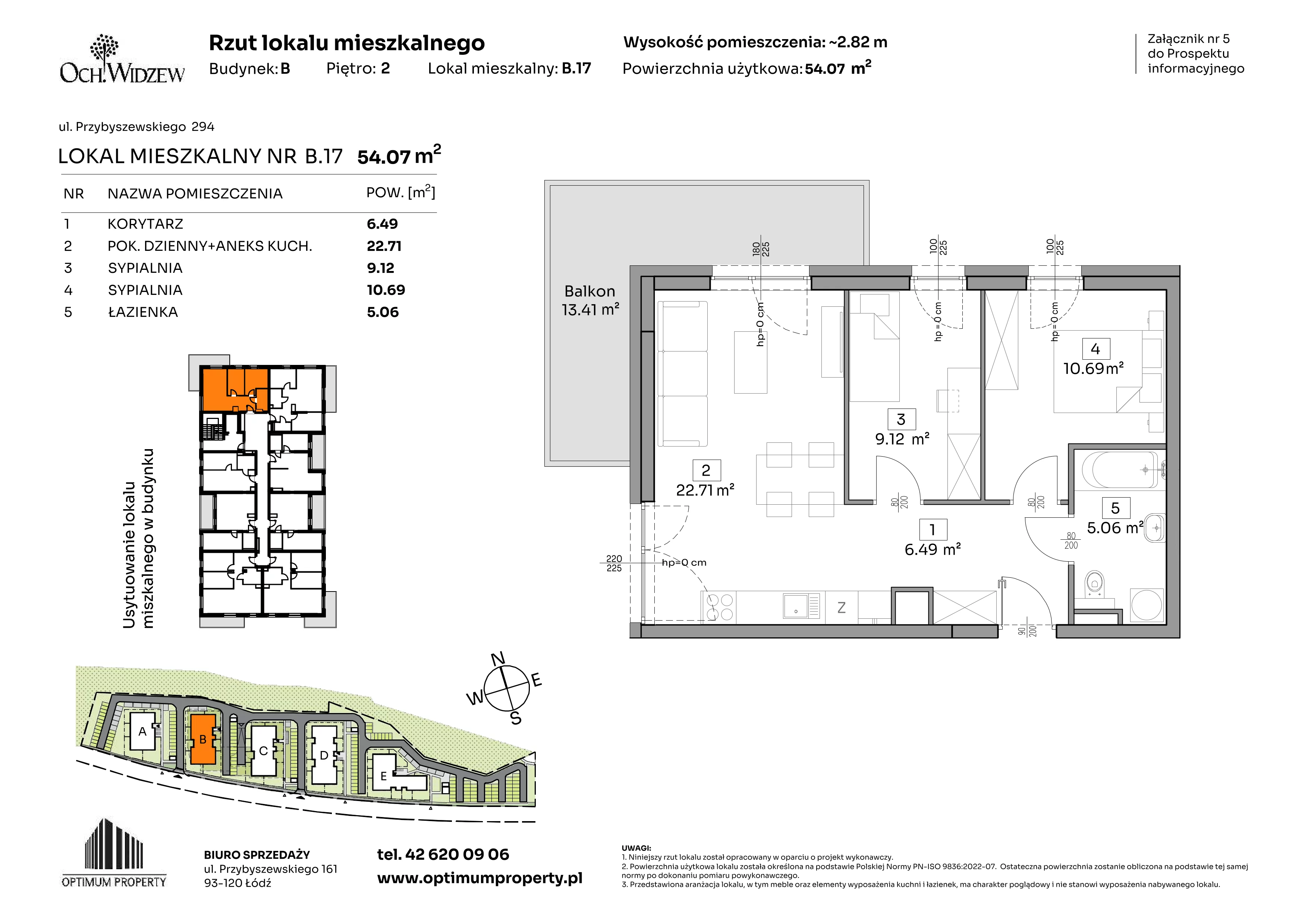 3 pokoje, mieszkanie 54,07 m², piętro 2, oferta nr B.17, Och!Widzew, Łódź, Widzew, ul. Przybyszewskiego 292-300