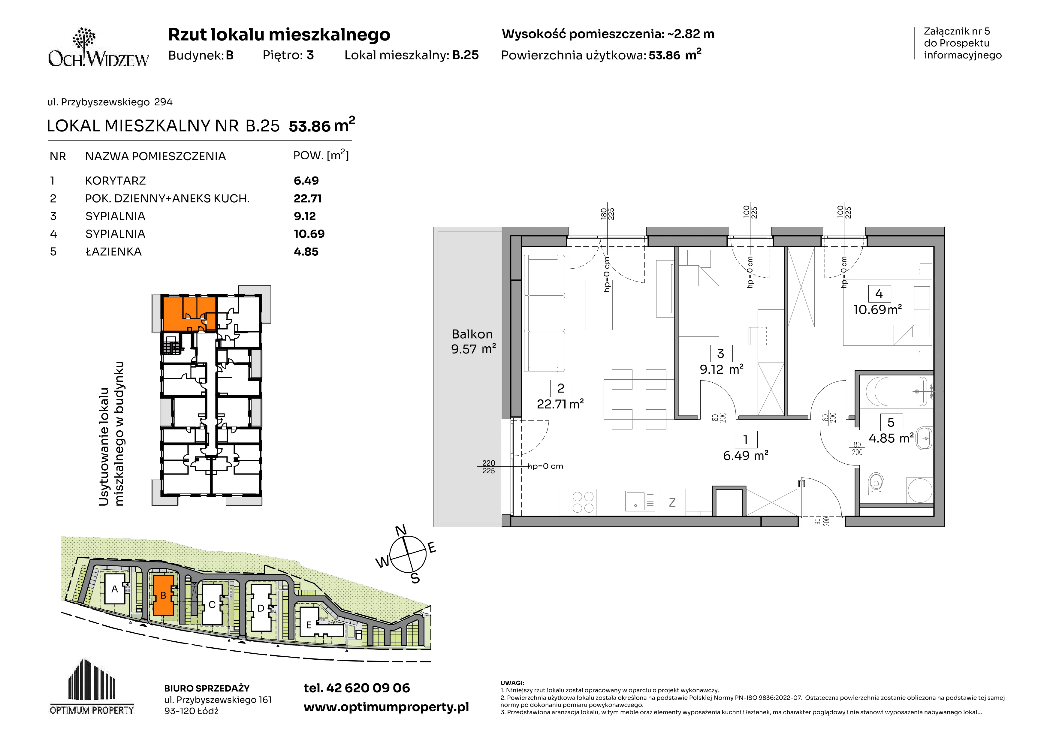 3 pokoje, mieszkanie 53,86 m², piętro 3, oferta nr B.25, Och!Widzew, Łódź, Widzew, ul. Przybyszewskiego 292-300