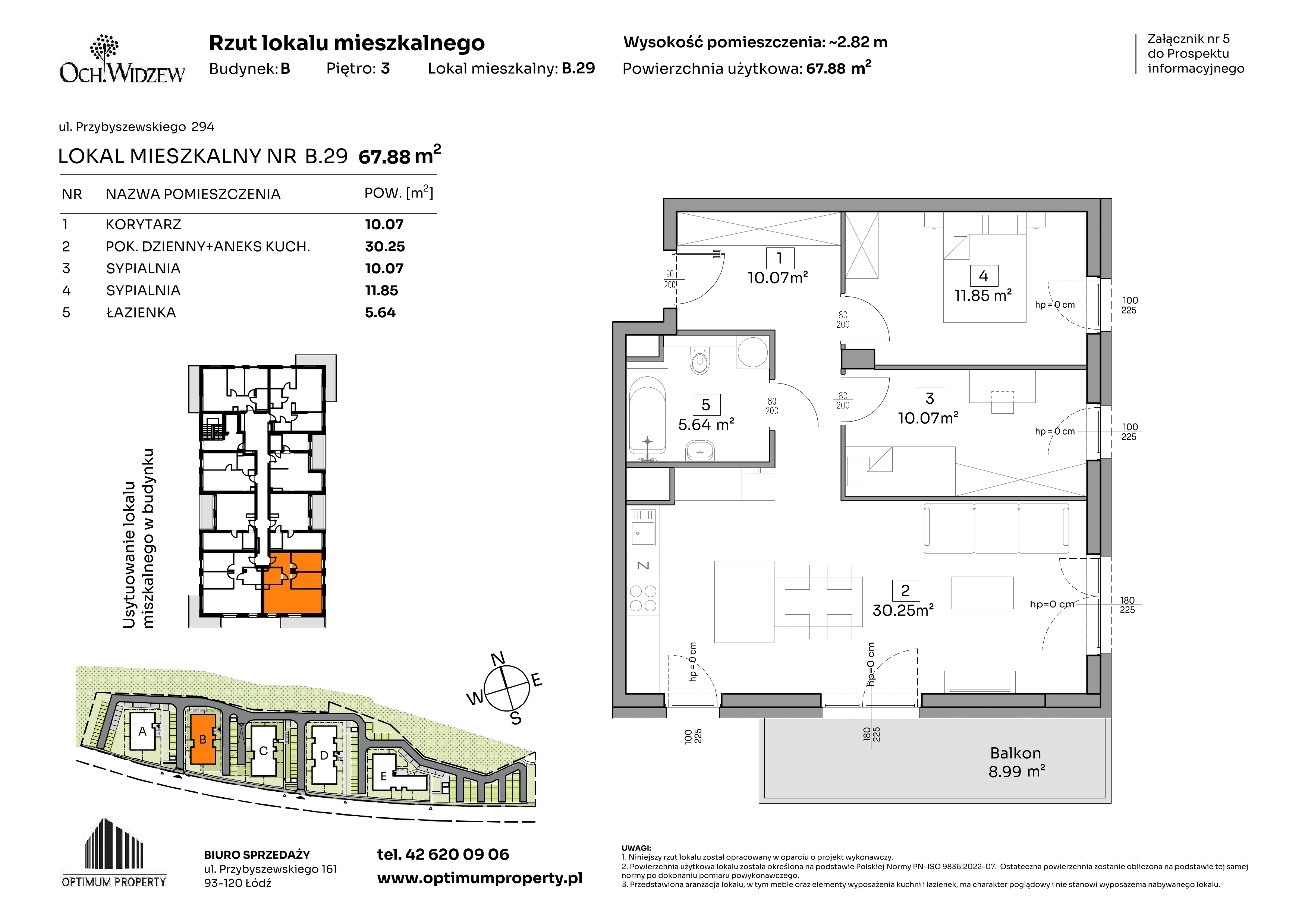 3 pokoje, mieszkanie 67,88 m², piętro 3, oferta nr B.29, Och!Widzew, Łódź, Widzew, ul. Przybyszewskiego 292-300