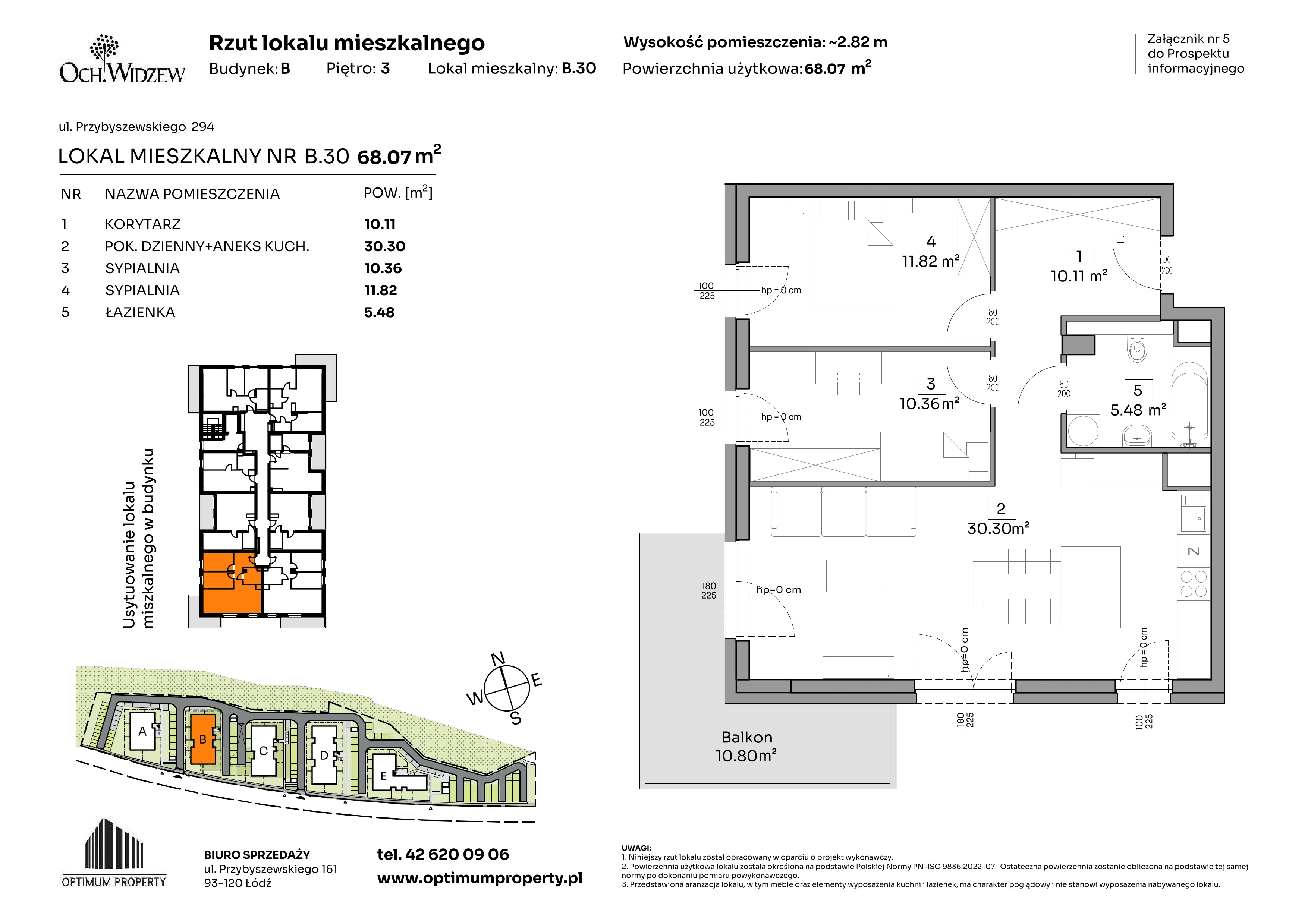 3 pokoje, mieszkanie 68,07 m², piętro 3, oferta nr B.30, Och!Widzew, Łódź, Widzew, ul. Przybyszewskiego 292-300