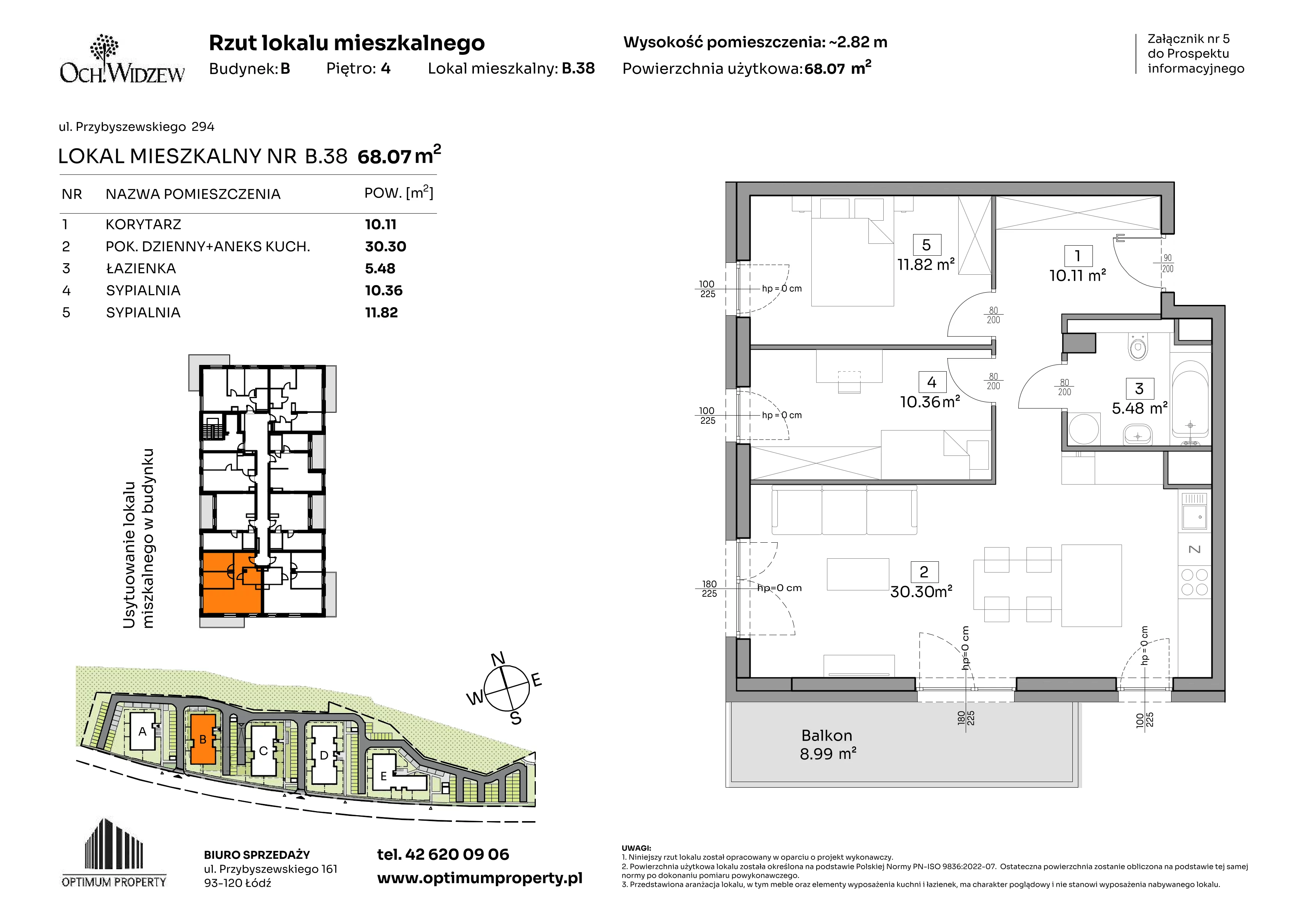 3 pokoje, mieszkanie 68,07 m², piętro 4, oferta nr B.38, Och!Widzew, Łódź, Widzew, ul. Przybyszewskiego 292-300