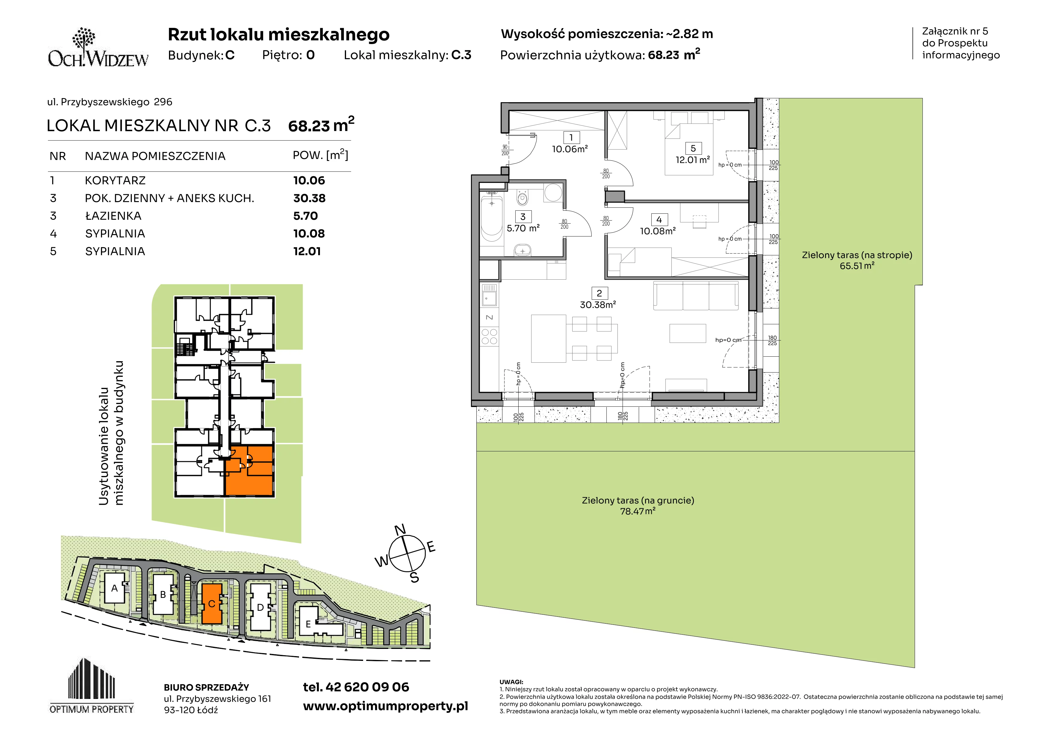 3 pokoje, mieszkanie 68,23 m², parter, oferta nr C.3, Och!Widzew, Łódź, Widzew, ul. Przybyszewskiego 292-300
