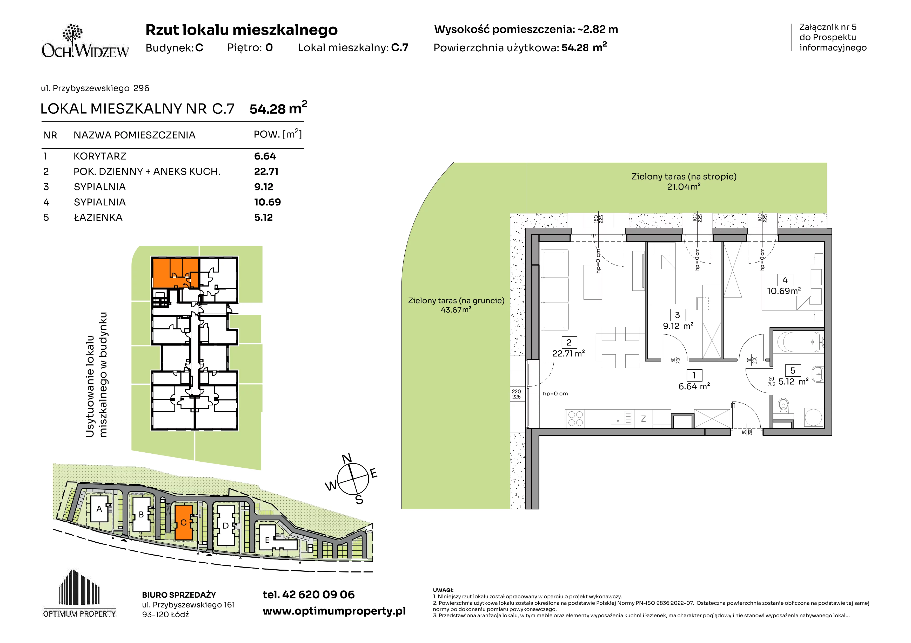 3 pokoje, mieszkanie 54,28 m², parter, oferta nr C.7, Och!Widzew, Łódź, Widzew, ul. Przybyszewskiego 292-300