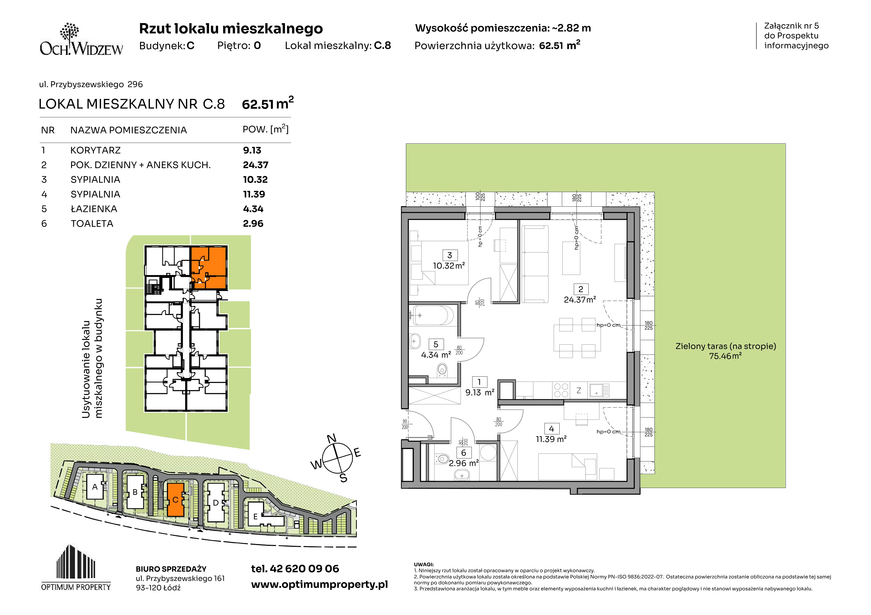 3 pokoje, mieszkanie 62,51 m², parter, oferta nr C.8, Och!Widzew, Łódź, Widzew, ul. Przybyszewskiego 292-300